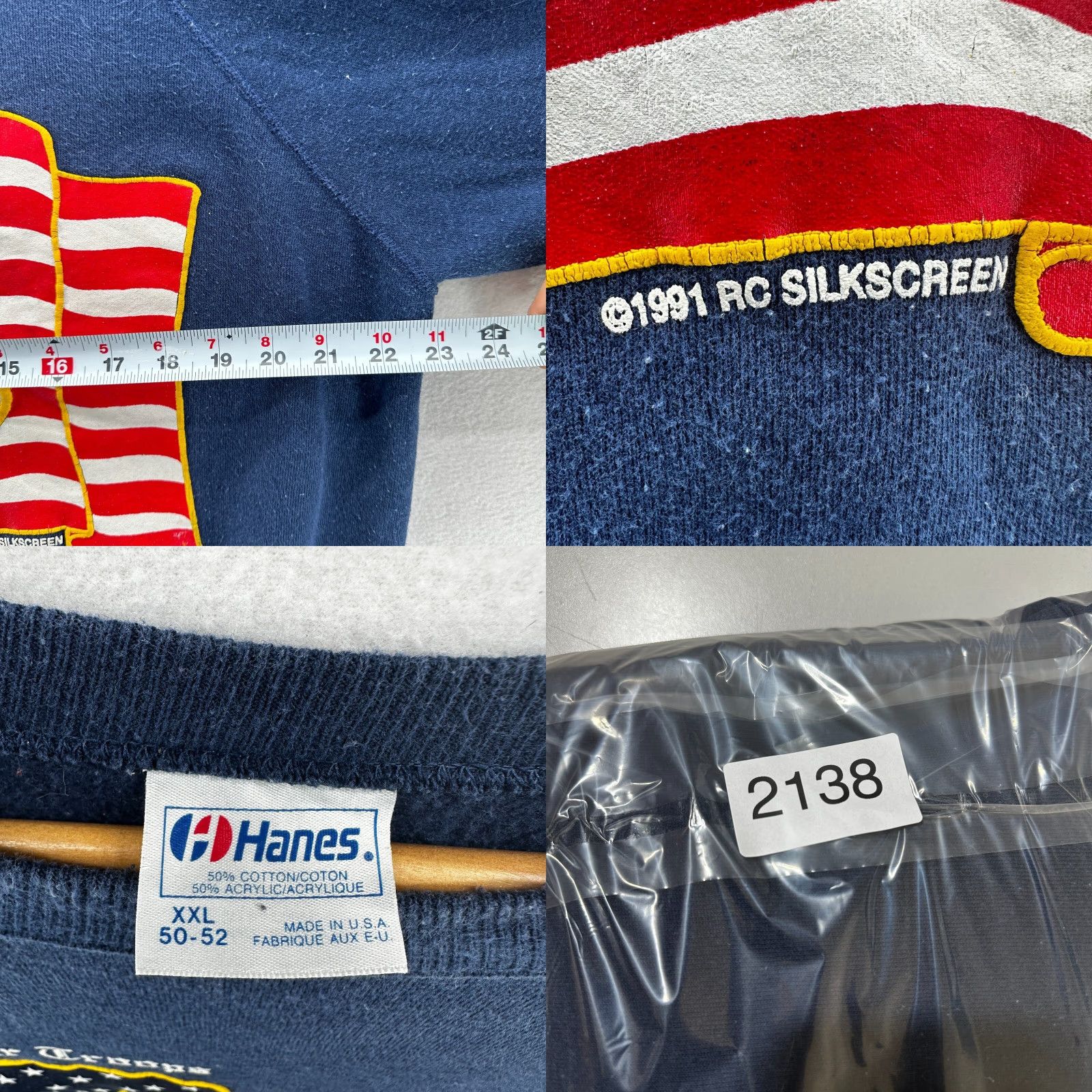 Hanes VINTAGE Hanes Sweatshirt Blue Mens 2XL Operation Desert Storm Support Our Troops Crew Neck Long Sleeve Pullover Graphic Print 90s Mens Size US XXL / EU 58 / 5 - 8 Thumbnail