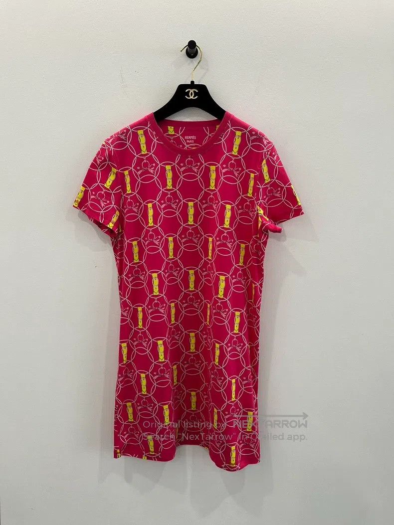Hermes Pink women's dress with all-over horseshoe buckle l