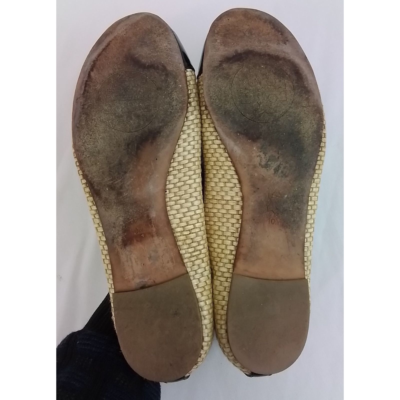 Tory Burch Tory Burch Leather Flat Women's US 10 Black Beige Espadrille Size US 10 / IT 40 - 10 Thumbnail