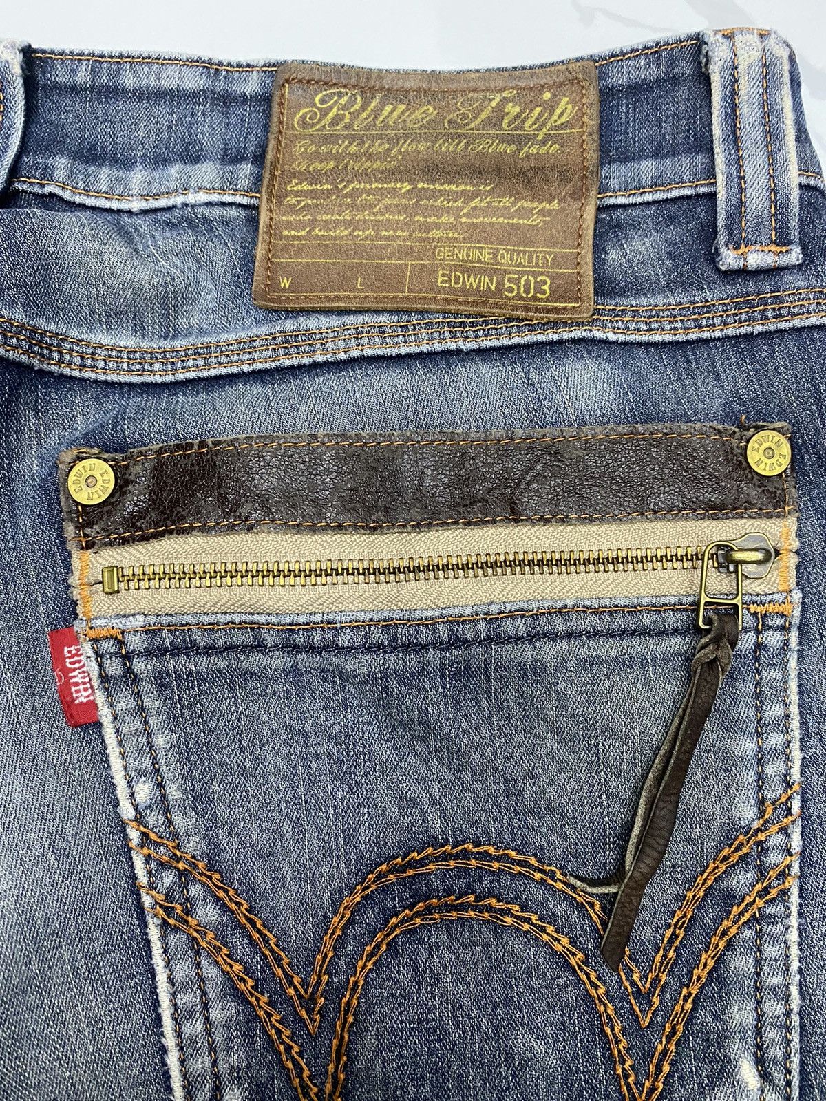 Hysteric Glamour 🔥BAGGY FLARE EDWIN 503 BLUE TRIP DISTRESSED DENIM JEANS Size US 34 / EU 50 - 7 Thumbnail