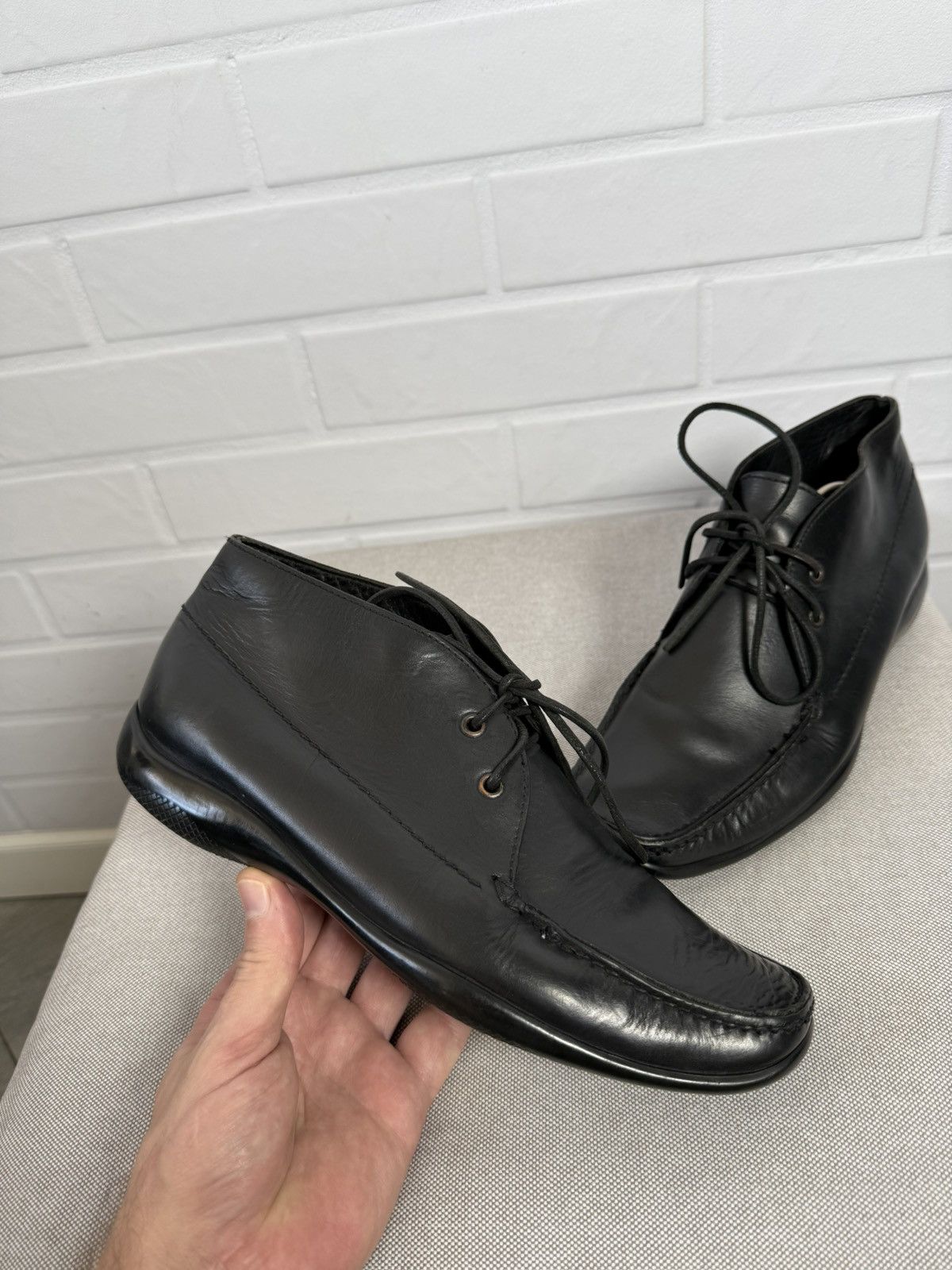 Prada PRADA Men's Boots Black Leather Size 7 Size US 7 / EU 40 - 1 Thumbnail