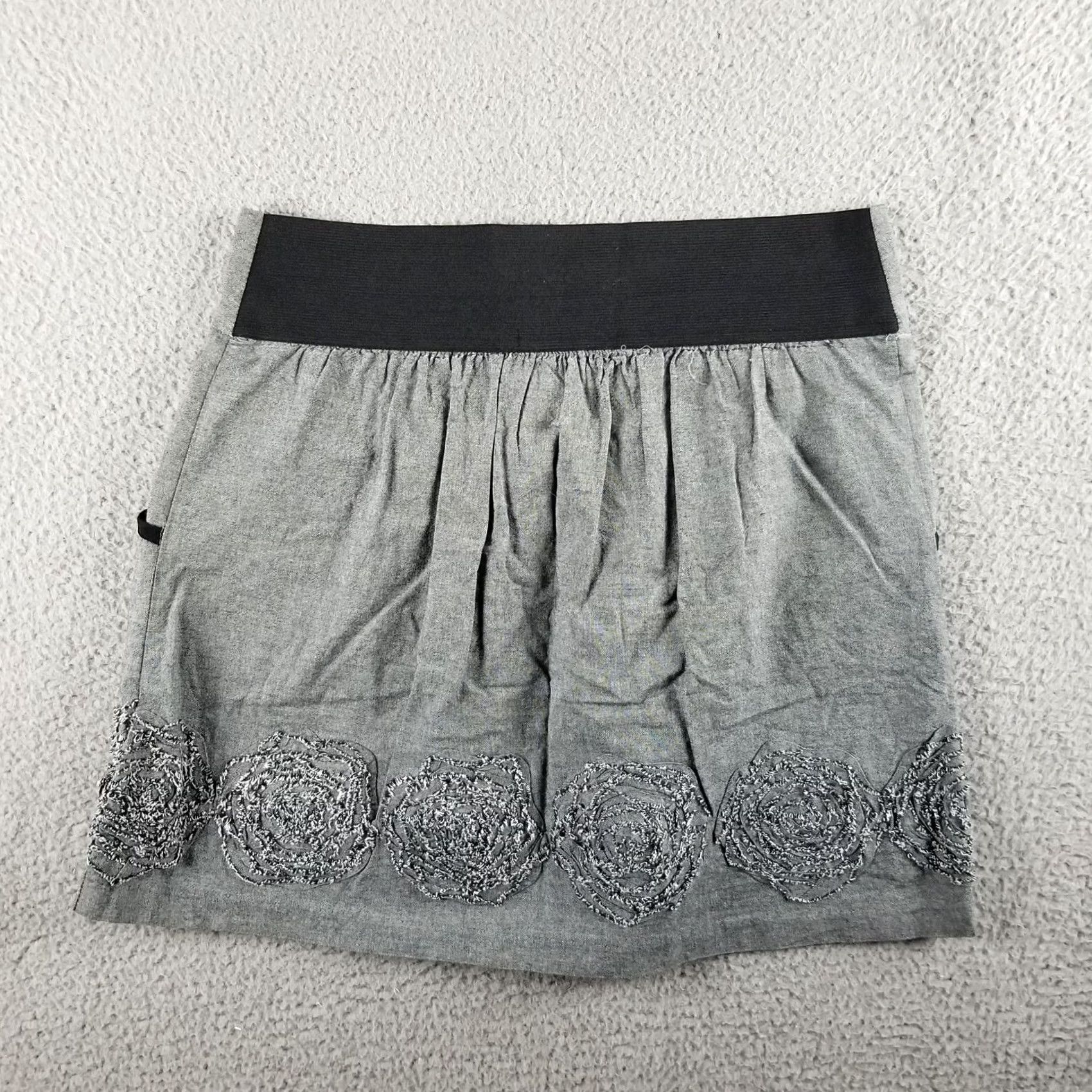 Vintage Stooshy Skirt Women M Gray Floral Embroidered Pockets Casual Boho Short Style Size 32" / US 10 / IT 46 - 7 Thumbnail