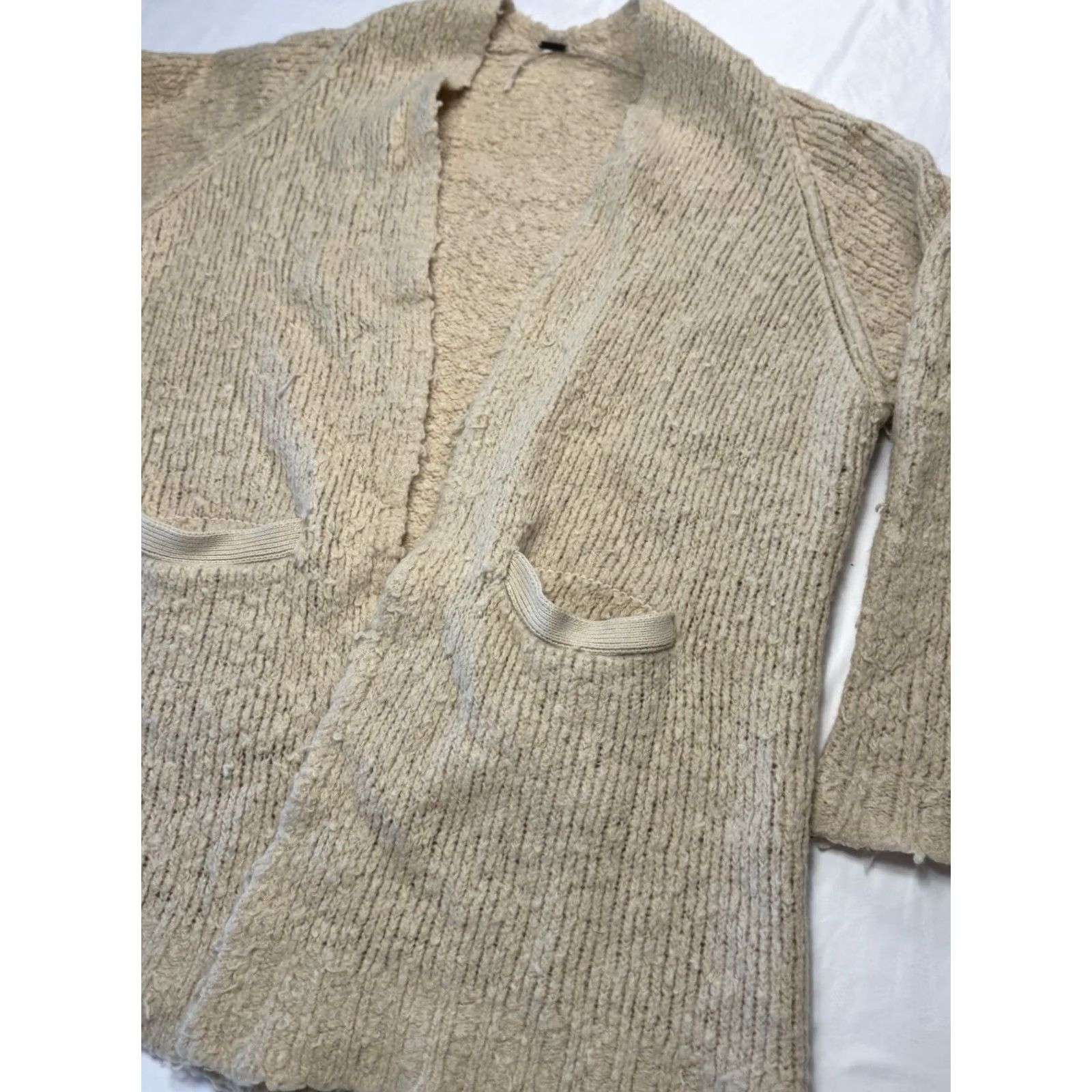 Free People Free People Cardigan Sweater Wool Knit Fuzzy Open Front Bohemian Womens Medium Beige Wool Blend Casual, Travel All Seasons Size M / US 6-8 / IT 42-44 - 2 Thumbnail