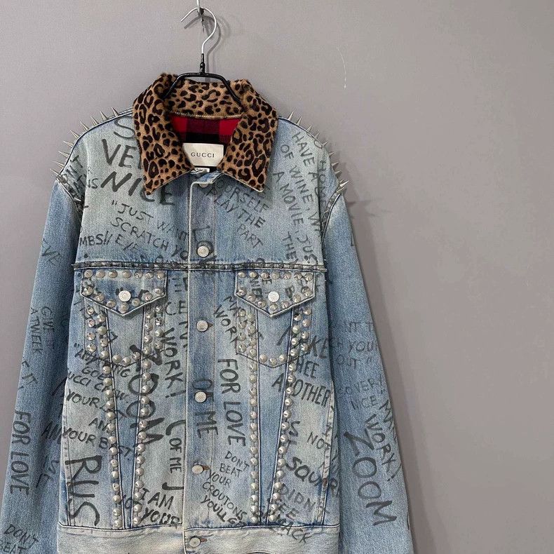 Gucci Gucci Hand-painted graffiti bobcat rivet denim jacket Size US M / EU 48-50 / 2 - 2 Thumbnail