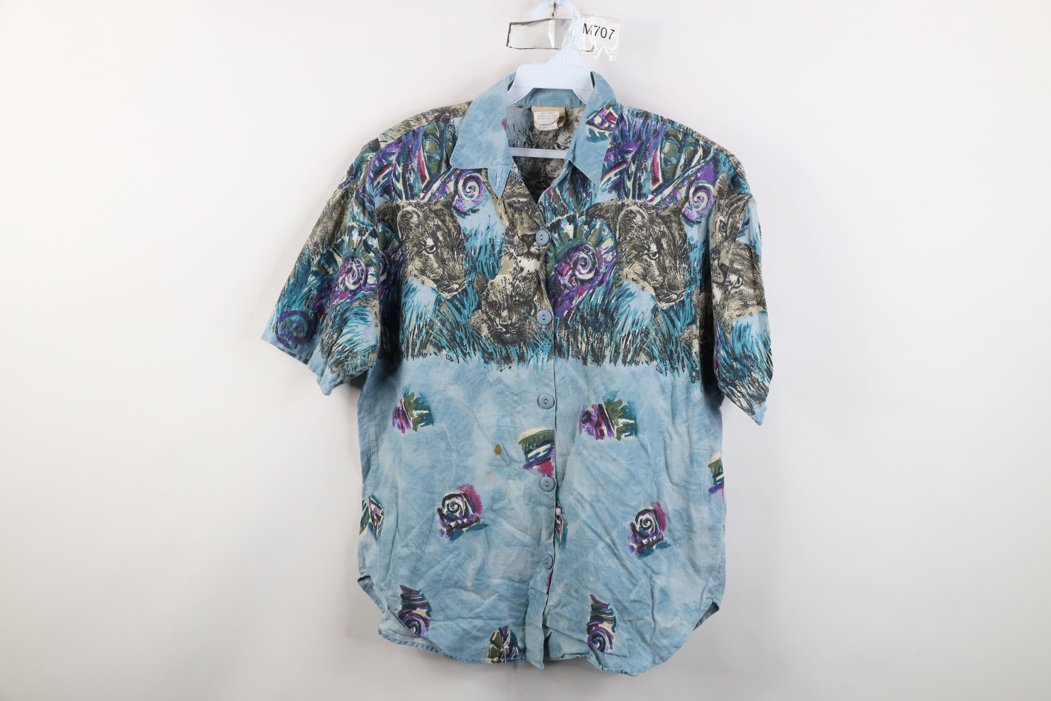 Vintage Vintage 90s Streetwear Tiger Cat Short Sleeve Button Shirt Size L / US 10 / IT 46 - 1 Thumbnail