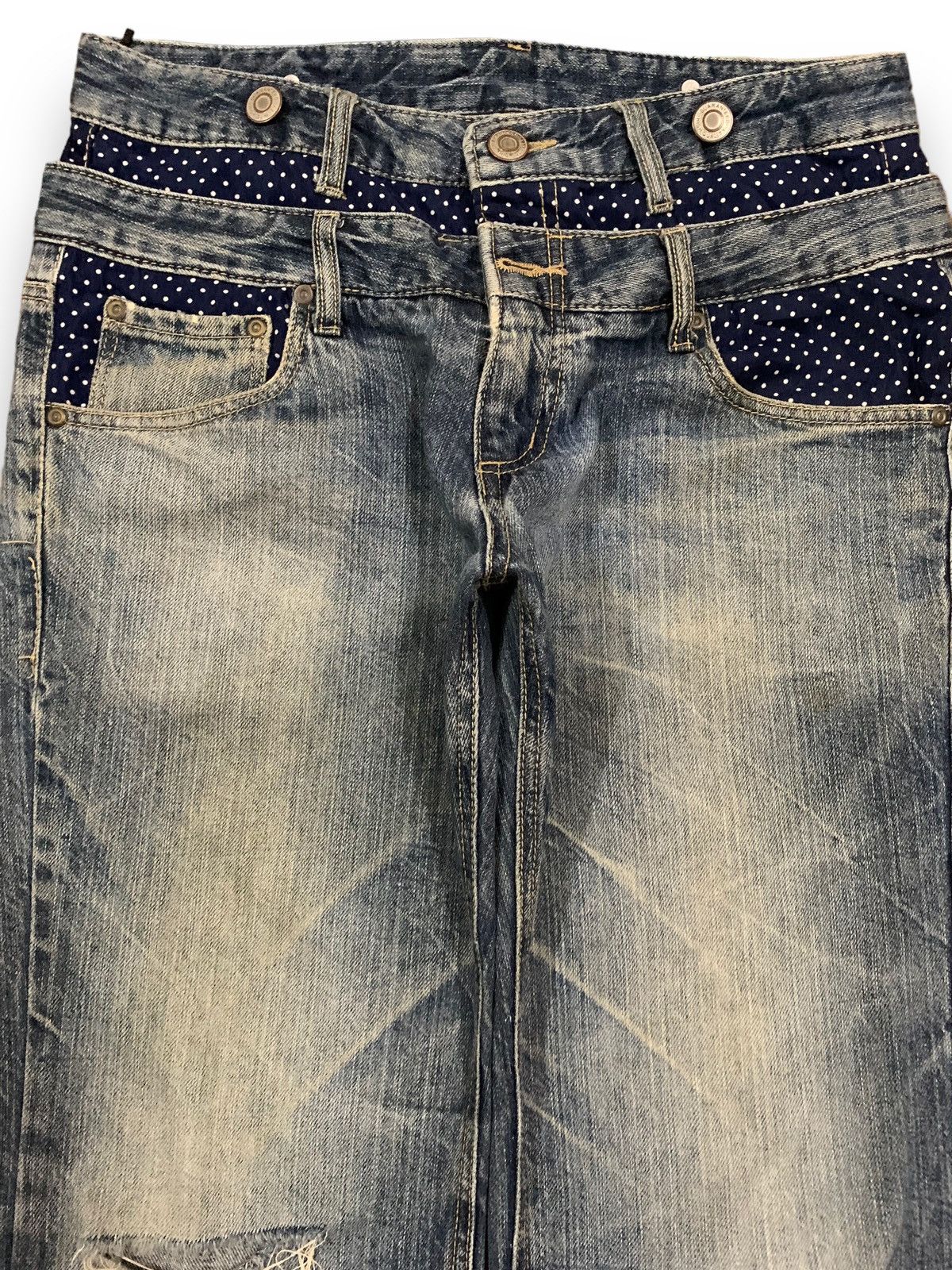 14th Addiction Vintage Japanese Brand Double Waist Mud Wash Distress Jeans Size US 32 / EU 48 - 3 Thumbnail