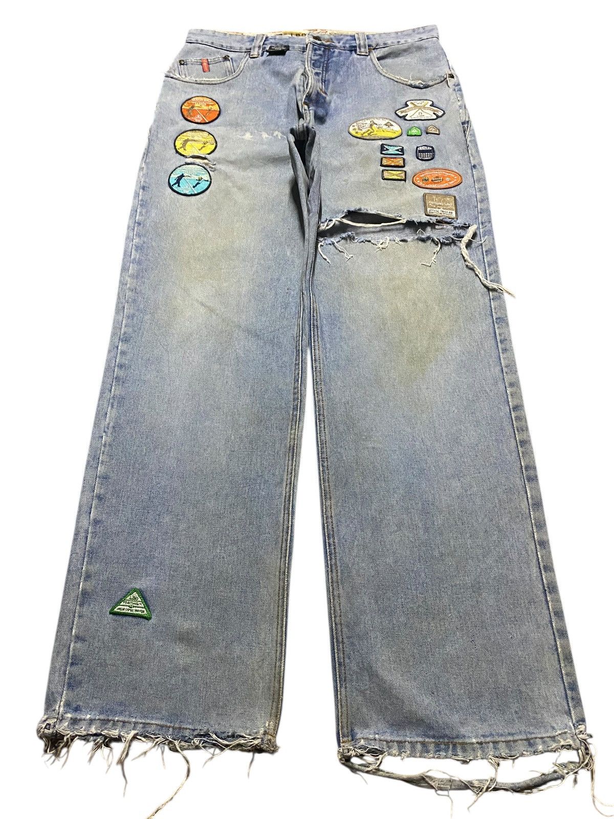 Rocawear Vintage LRG Light Wash Patches Ripped Baggy Jeans Size US 34 / EU 50 - 1 Thumbnail
