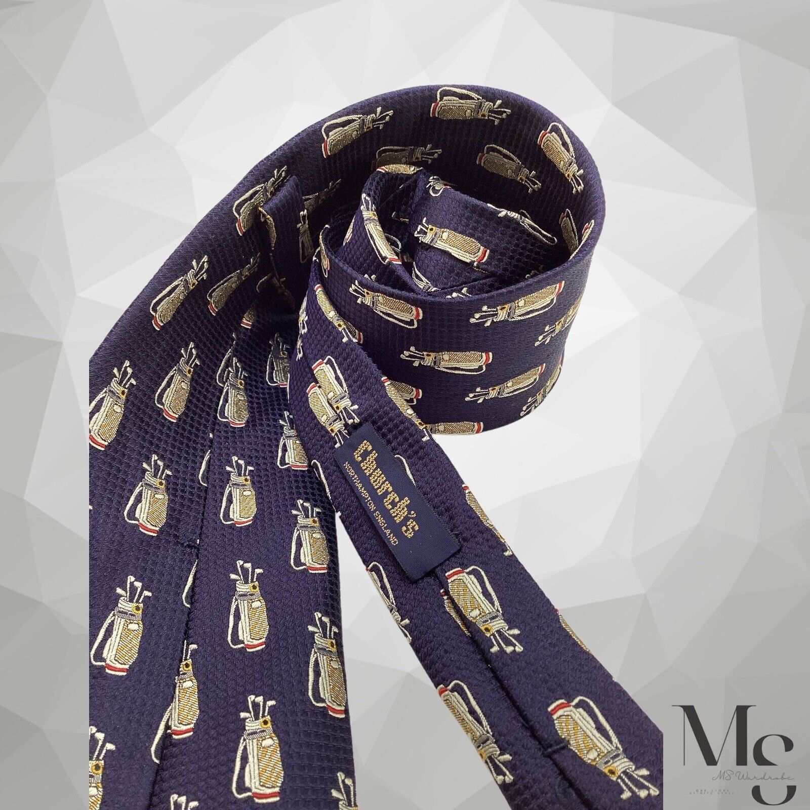 Church's CHURCH’S Blue Golf Bags Print Silk Tie Made In England W:3.7 Size ONE SIZE - 3 Thumbnail