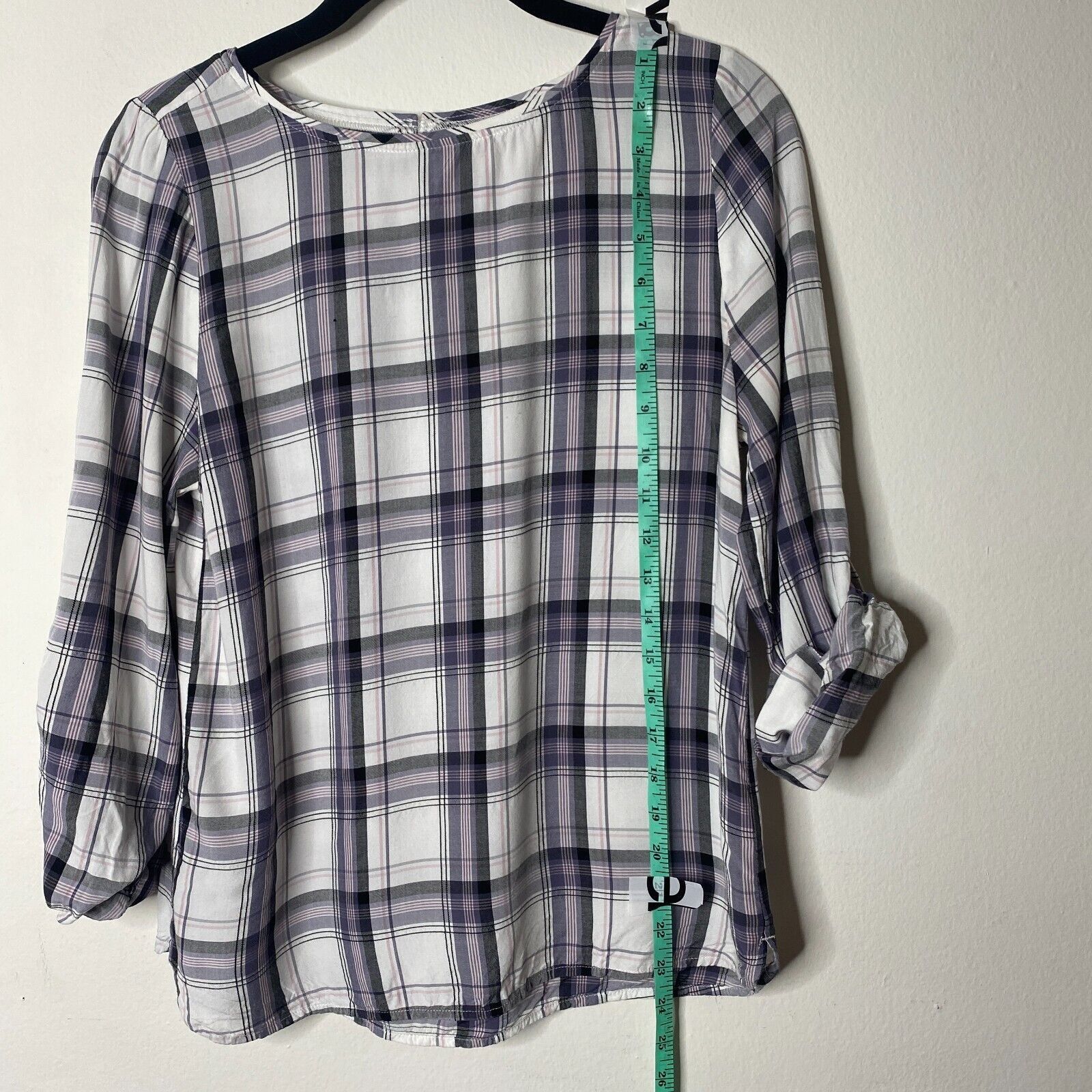 Loft Loft Lavender Plaid Roll-Tab Sleeve Shirred Back Blouse SP Size S / US 4 / IT 40 - 8 Thumbnail