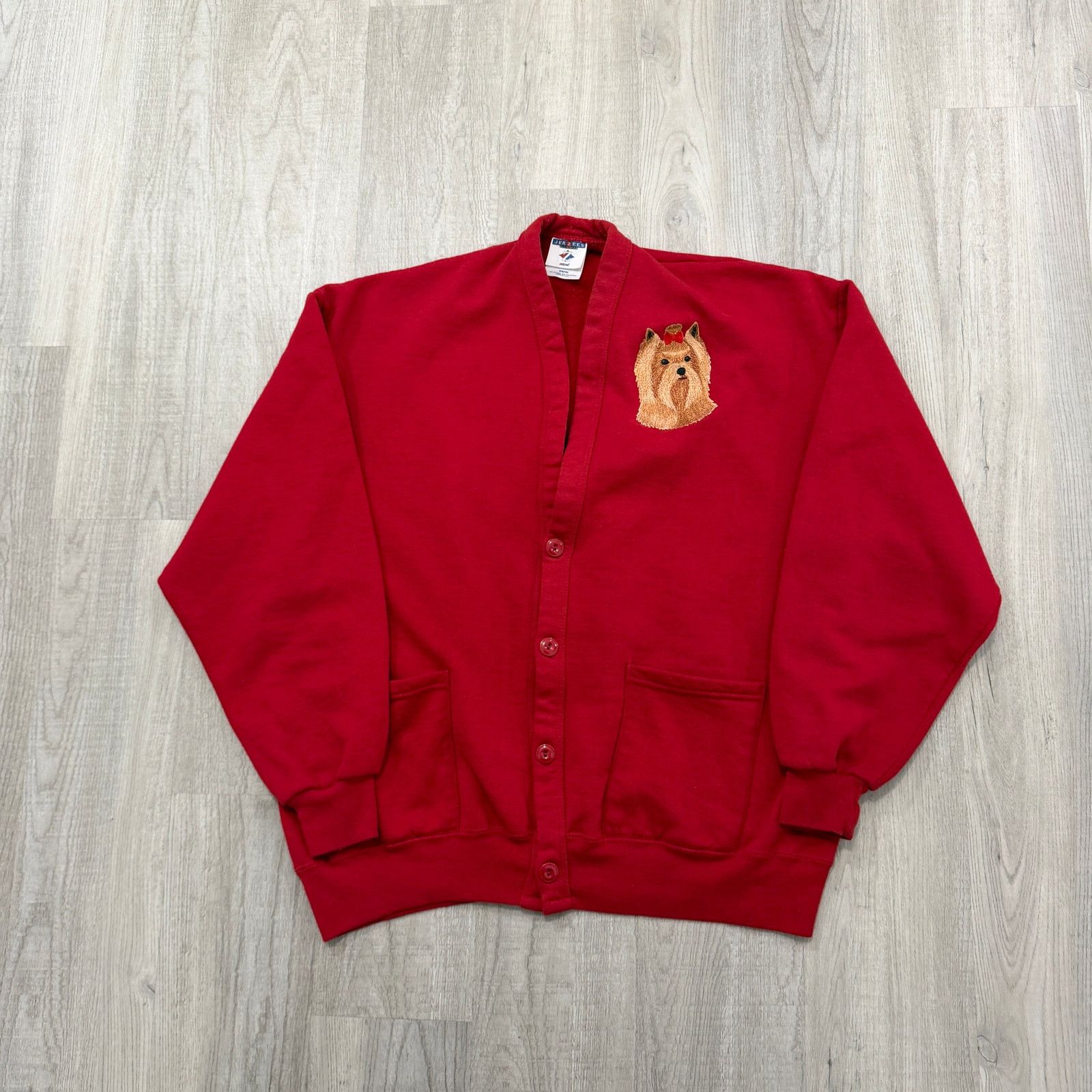 Vintage Vintage Yorkshire Terrier Cardigan Sweater Women's L/XL Red Size L / US 10 / IT 46 - 1 Thumbnail