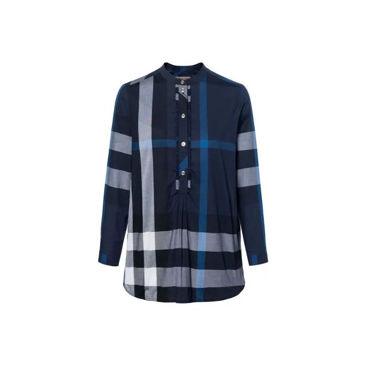 Burberry Burberry Blue Checkered Long Sleeve Shirt for Women 0079 Size S / US 4 / IT 40 - 1 Thumbnail