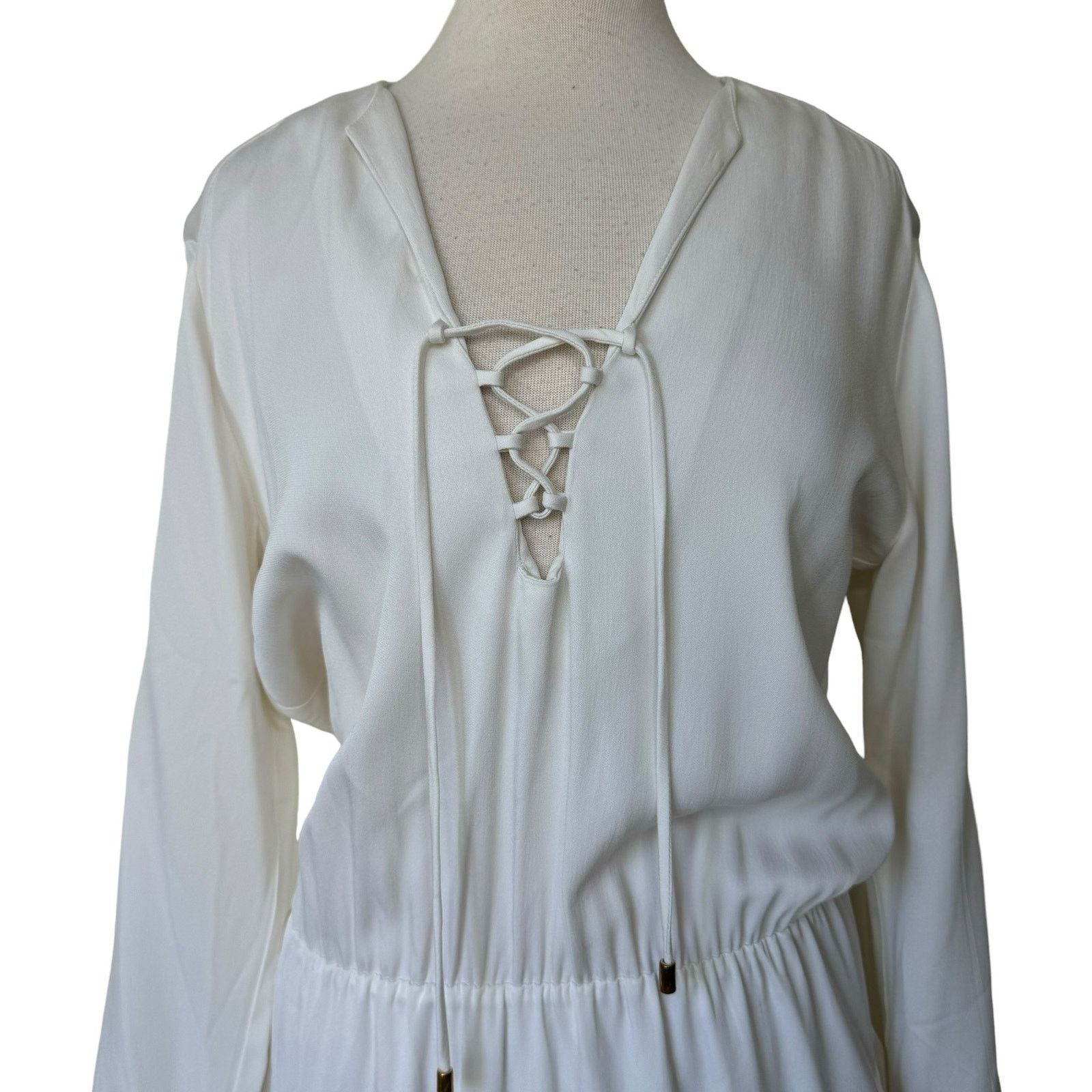 KARINA GRIMALDI Carol Solid Lace Up Mini Dress Lace SMALL