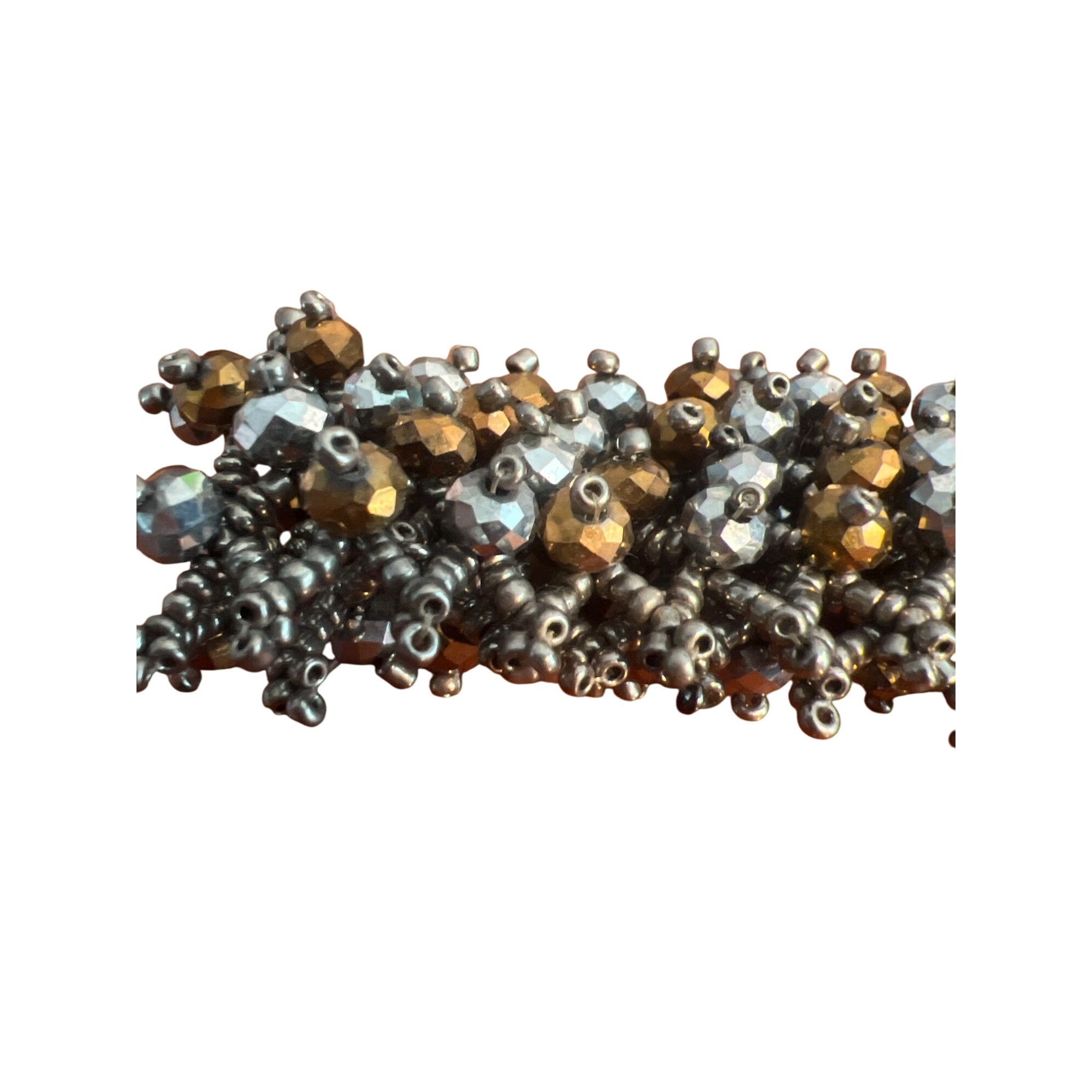 Other Silver Copper Tone Seed Bead Bracelet Metallic Button Clasp Size ONE SIZE - 3 Thumbnail