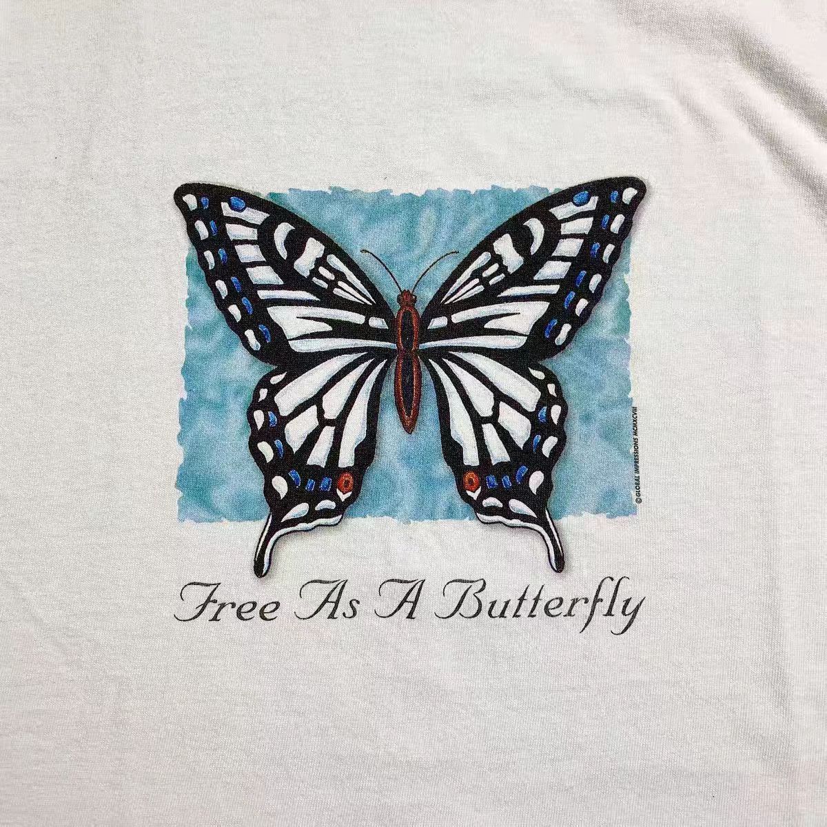 Vintage White casual retro butterfly print t-shirt Size US M / EU 48-50 / 2 - 2 Thumbnail