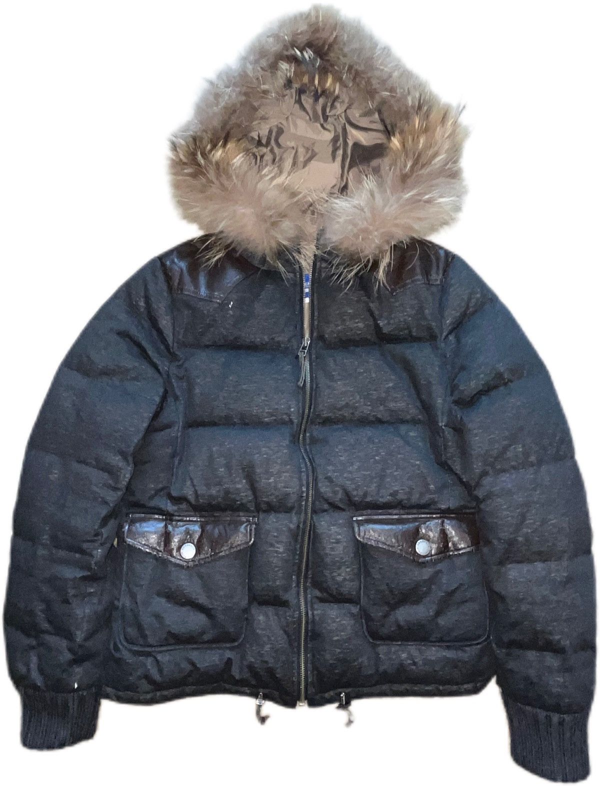 image of Burberry London Blue Label Fur Down Jacket in Black, Women's (Size Small)