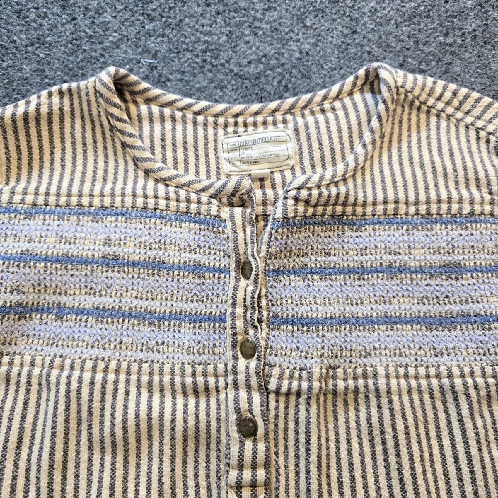 Vintage Current Elliot Top Women Size S Tan Striped Embroidered Henley Boho Casual Shirt Size S / US 4 / IT 40 - 2 Thumbnail