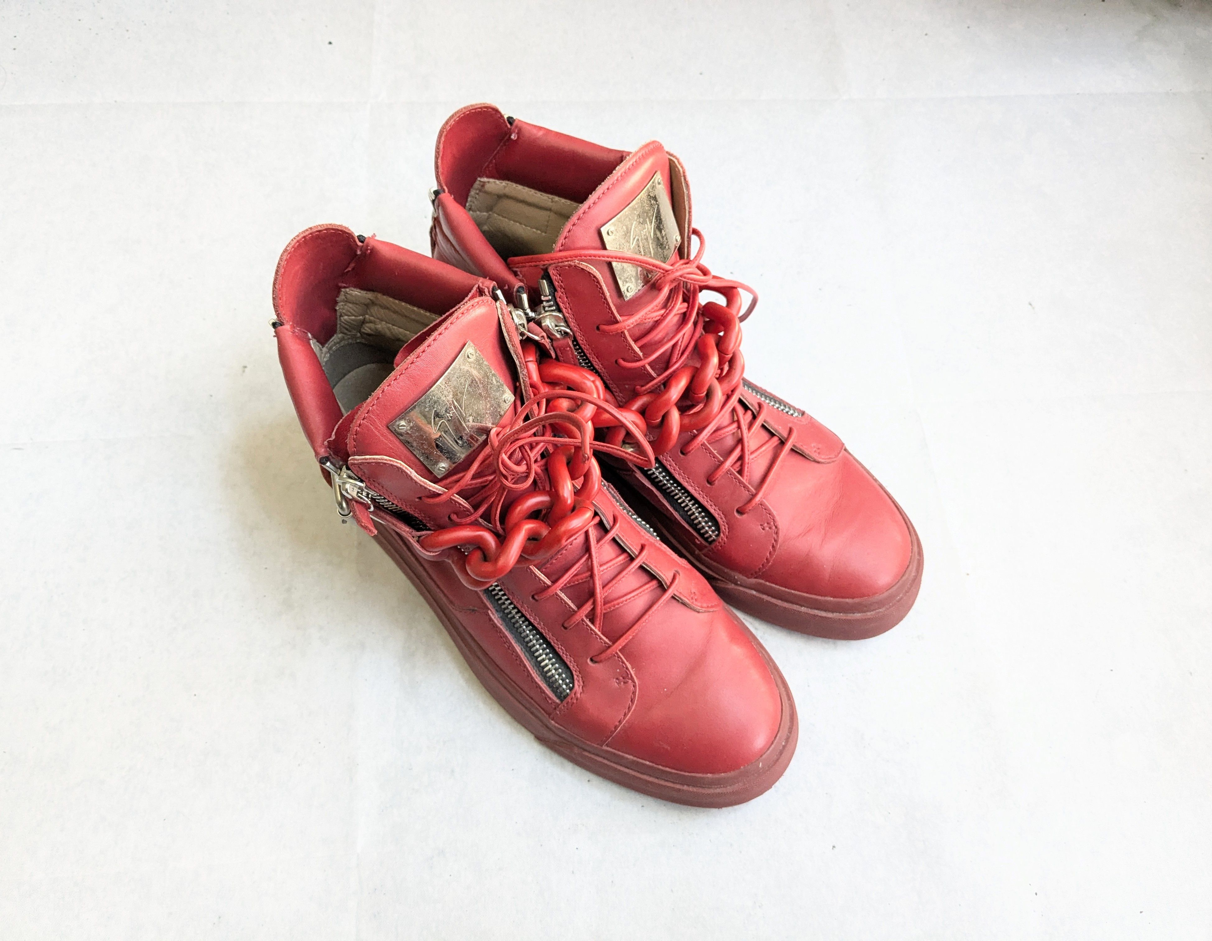 Giuseppe Zanotti Giuseppe Zanotti Chain Sneakers Red 10 43 High Tops Leather Size US 10 / EU 43 - 4 Thumbnail