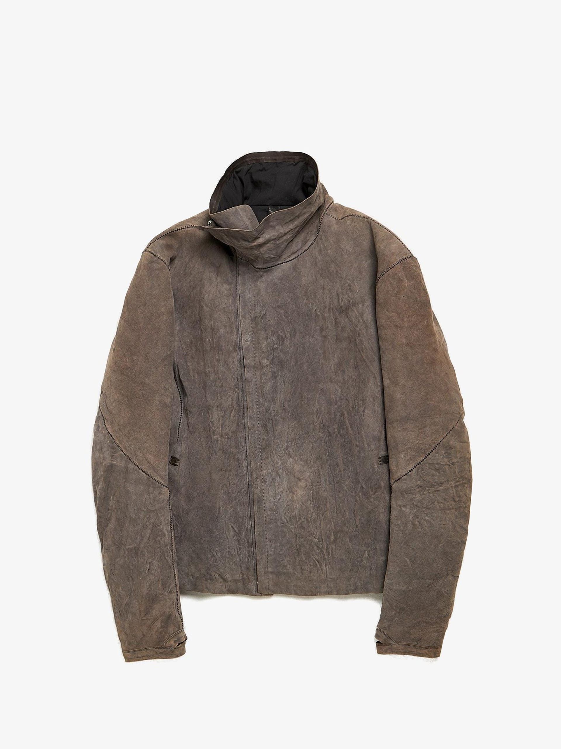 Gray Scar Stitched Leather Downjacket