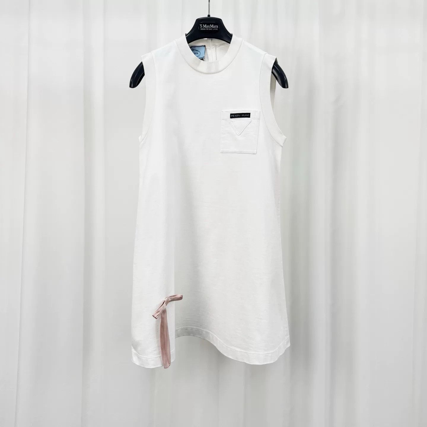 Prada Bow Triangle Logo Sleeveless Dress
