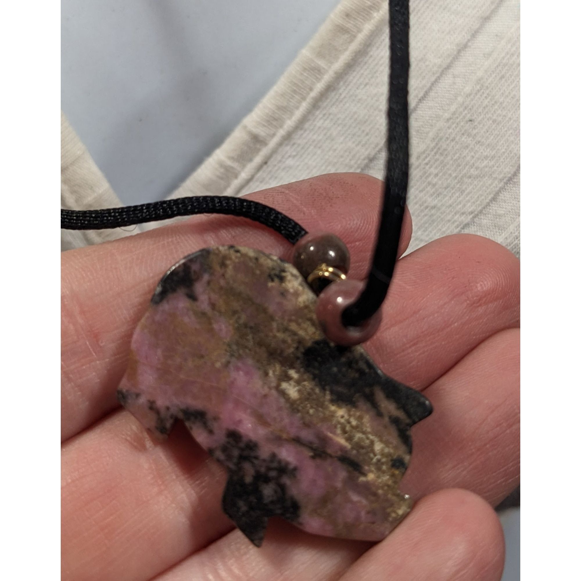 Other Carved Pink And Black Rhodonite Pig Pendant Necklace Size ONE SIZE - 7 Thumbnail