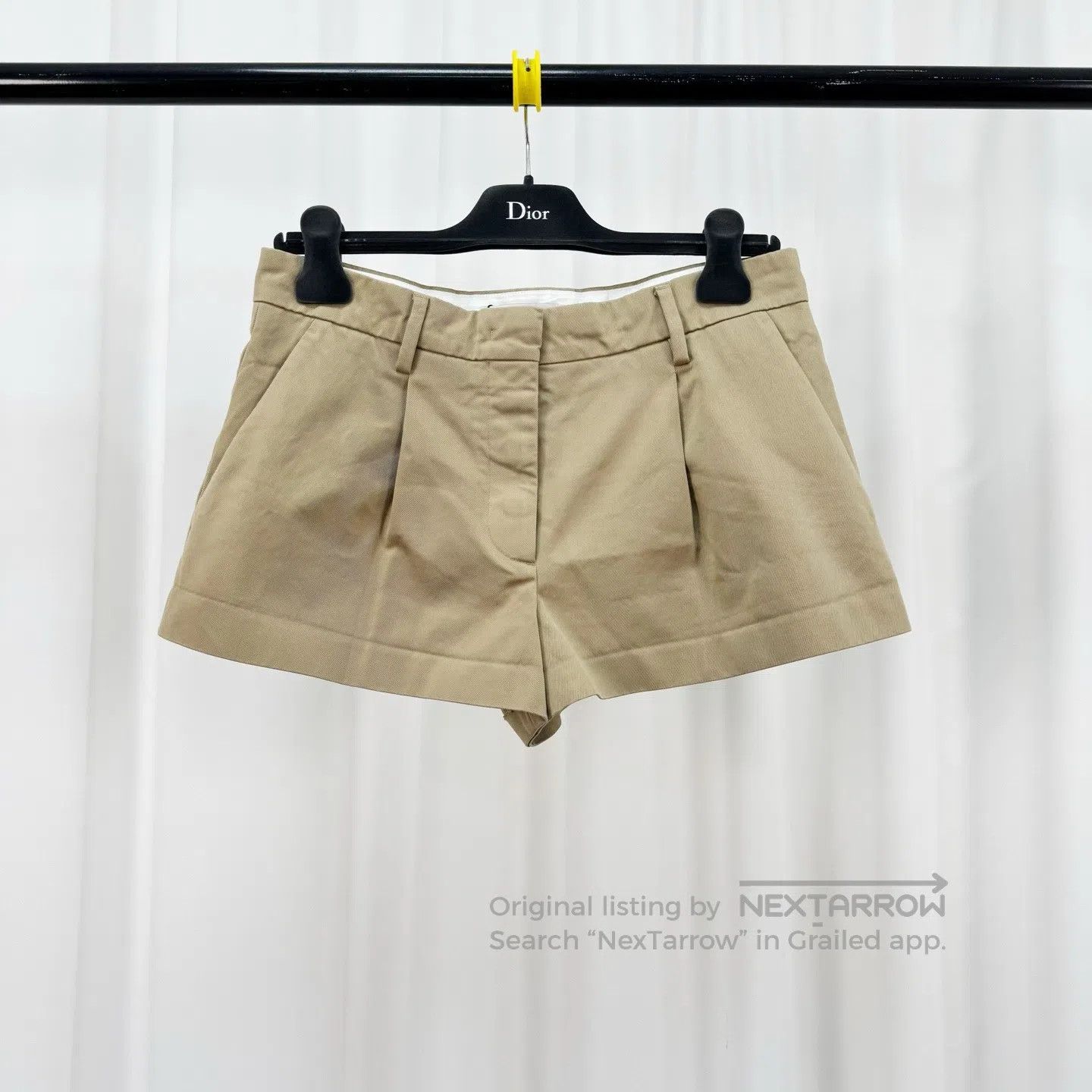 Miu Miu Miu Miu New Arrival Khaki Embroidered Patch Letter Shorts| Size 37" - 2 Thumbnail