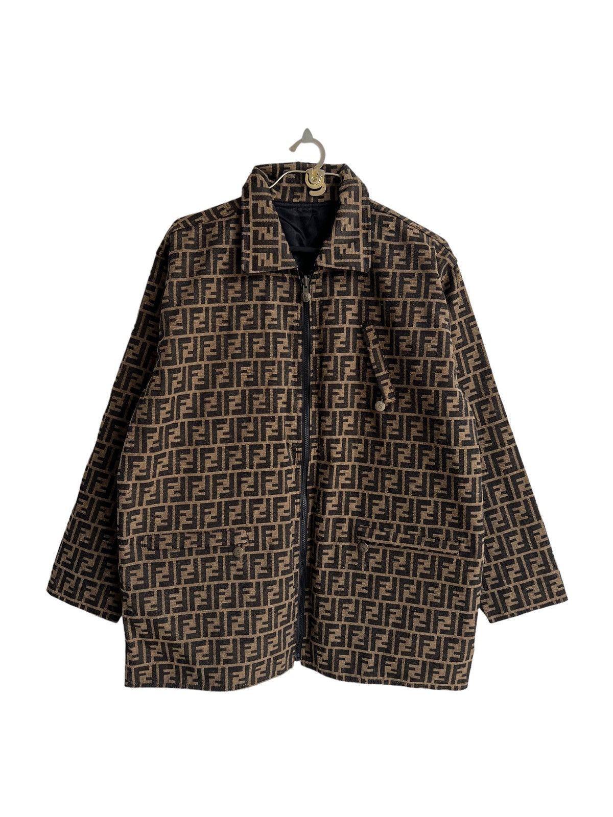 image of Iconic 1990S Fendi Roma Zucca Monogram 2 Way Overcoat Jacket in Brown Tan, Men's (Size Large)
