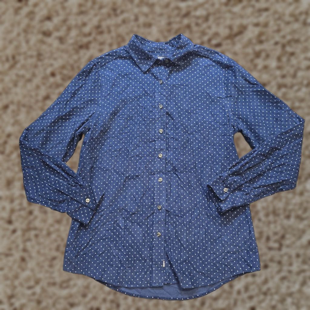 Lands' End Lands' End Shirt Womens S Blue Polka Dot Corduroy Button-Up Casual Capstone? Size S / US 4 / IT 40 - 1 Thumbnail