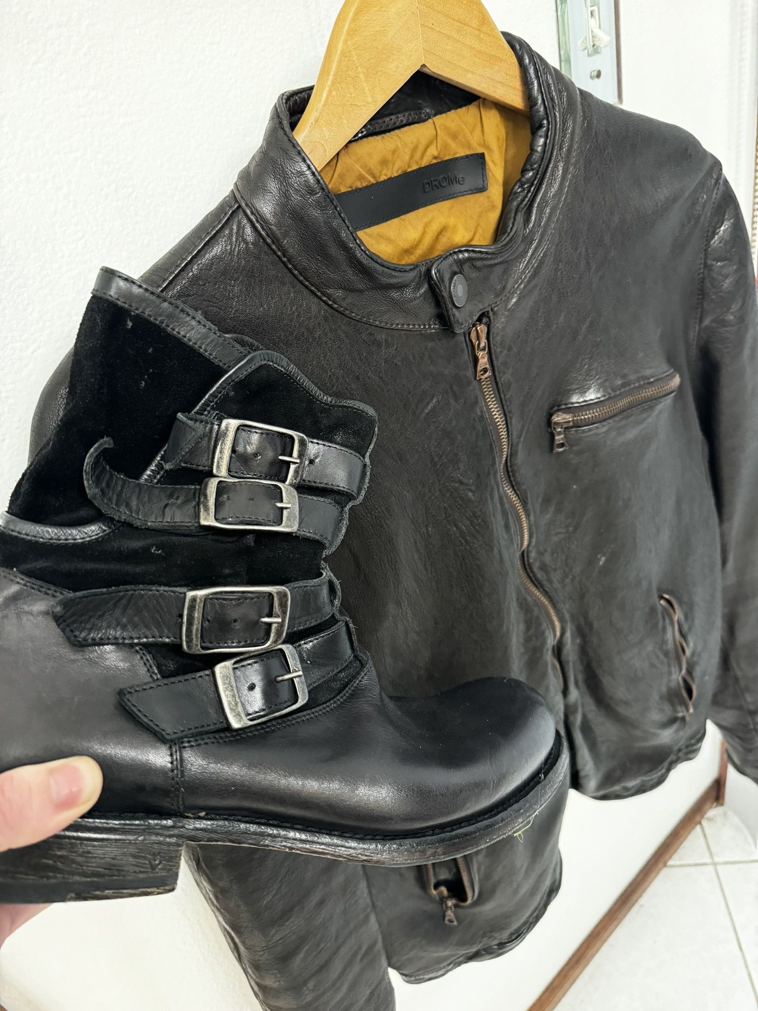 Drome DROME BROWN/SLATE Lambskin Racer Jacket sz. L (fits Medium) Size US M / EU 48-50 / 2 - 2 Thumbnail