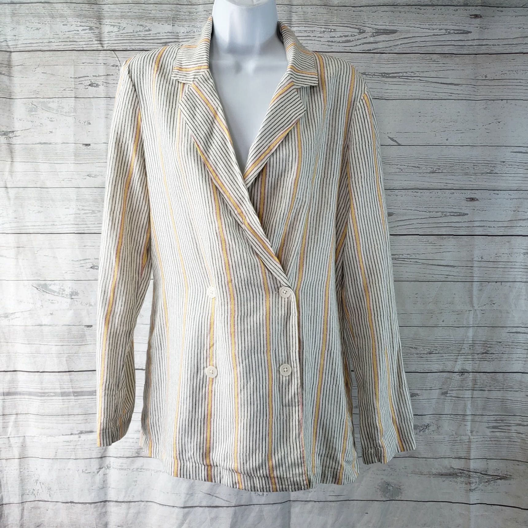 Vintage Wild Fable Blazer Womens Double Breasted Sz Small White Striped Linen Blend Shirt Jacket Size S / US 4 / IT 40 - 2 Thumbnail
