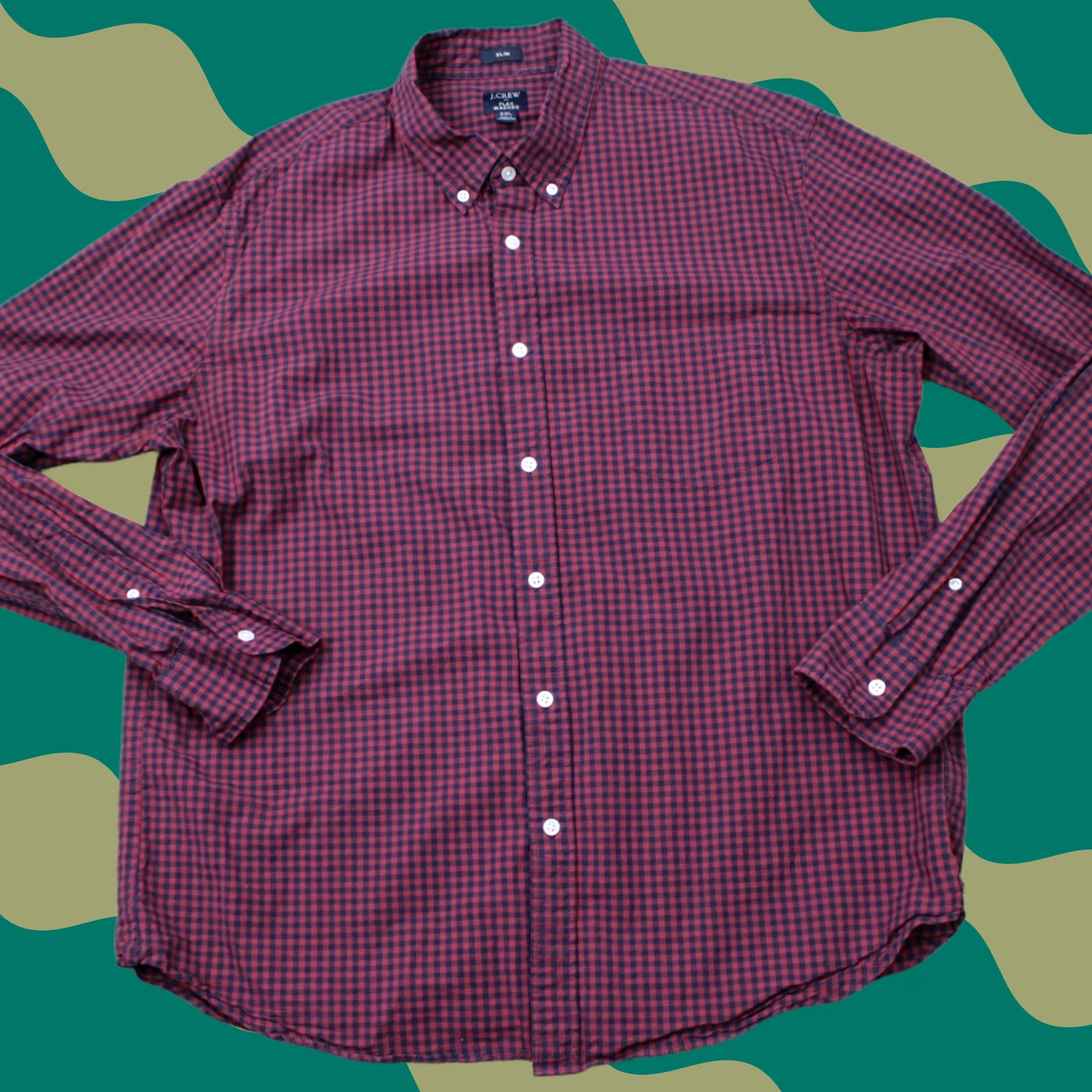J.Crew J.CREW Shirt Men 2XL XXL Blue/Red Plaid Slim Fit Button-Up Long Sleeve Cotton Washed Flex - Womens/Mens Size US XXL / EU 58 / 5 - 1 Thumbnail