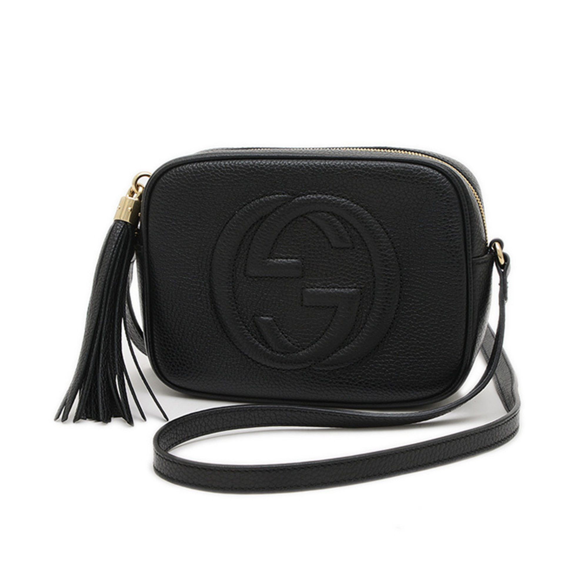Gucci Soho Interlocking G Shoulder Bag Leather Black 308364 Bp, Women's