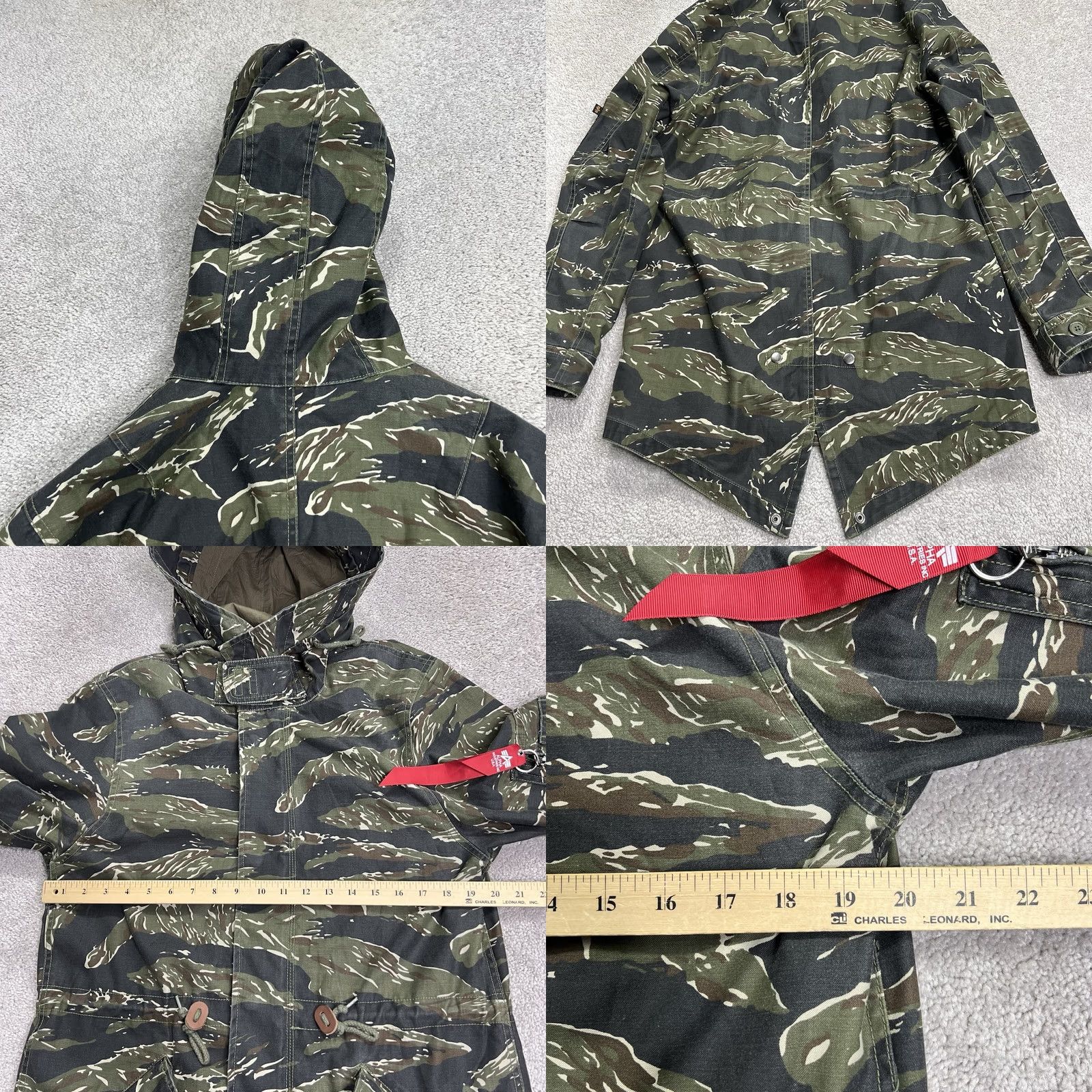 Alpha Industries VINTAGE? No — Alpha Industries Jacket Mens Small Camo Hooded Field Coat Tiger Stripe Zip Green Jacket Size US S / EU 44-46 / 1 - 9 Thumbnail