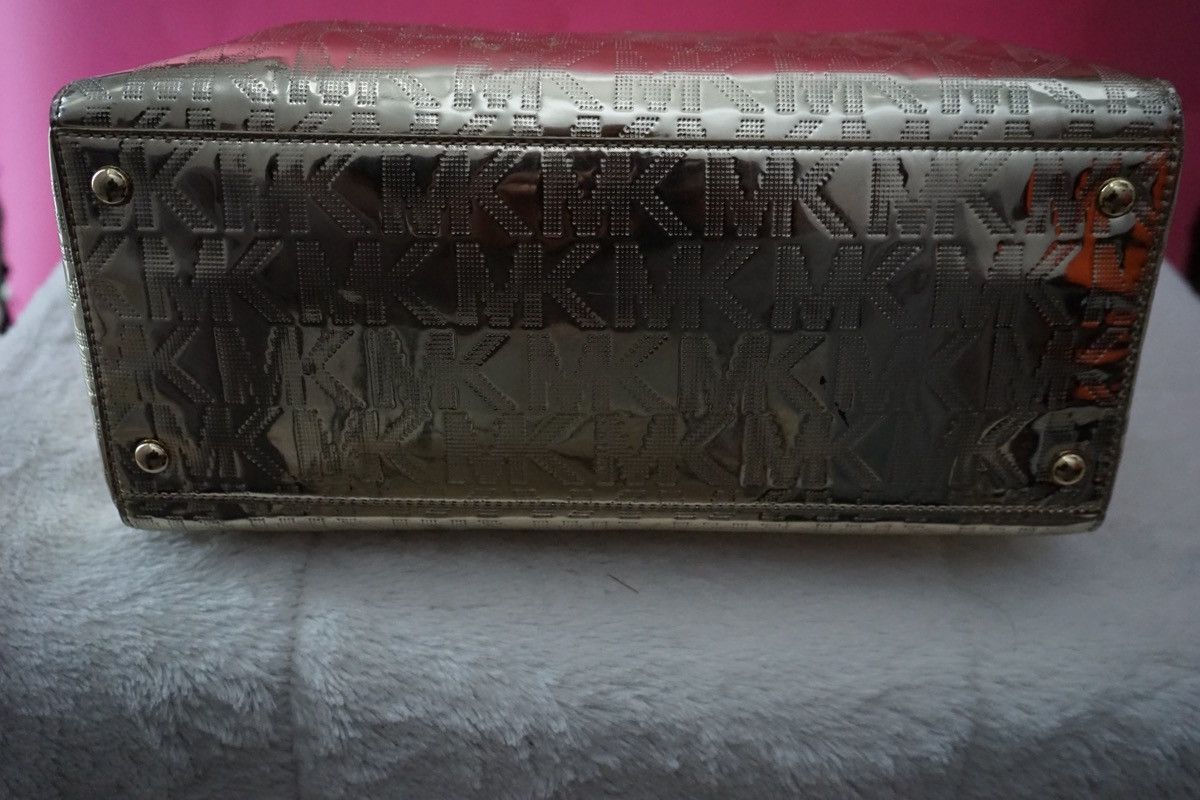 Michael Kors MICHAEL KORS Metallic Gold Mirror MK Logo Embossed Satchel Size ONE SIZE - 6 Thumbnail
