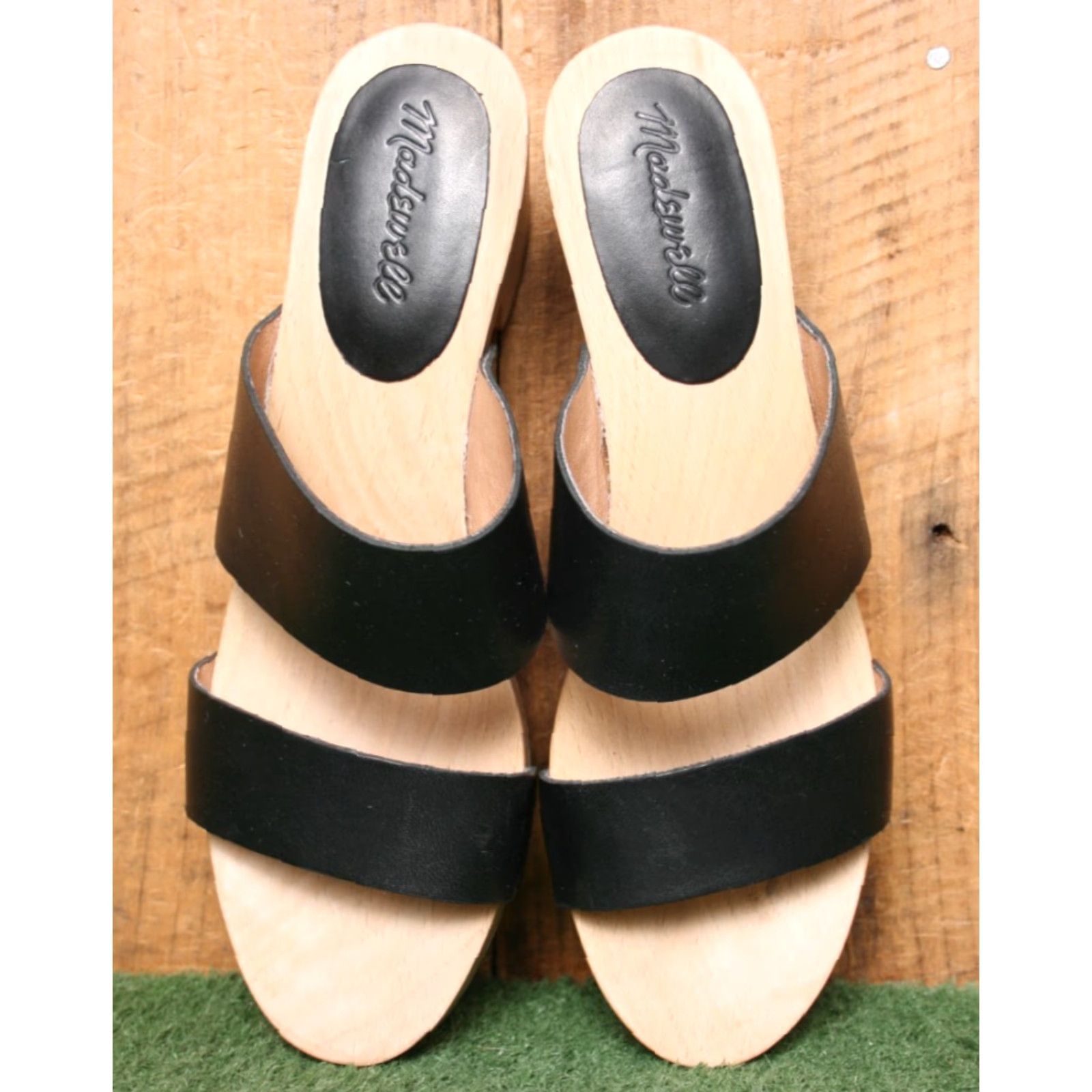 Madewell VINTAGE MADEWELL Clara Black Leather Dual Strap Wood Heel Clog Sandals 8.5 Womens Sandal Slim Block Heel Decade 2010s Size US 9 / IT 39 - 4 Thumbnail
