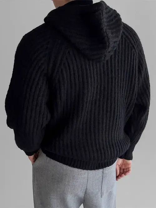 VIBE Knit Thick Sweater Vintage Hooded Jacket Coat Size US L / EU 52-54 / 3 - 2 Thumbnail