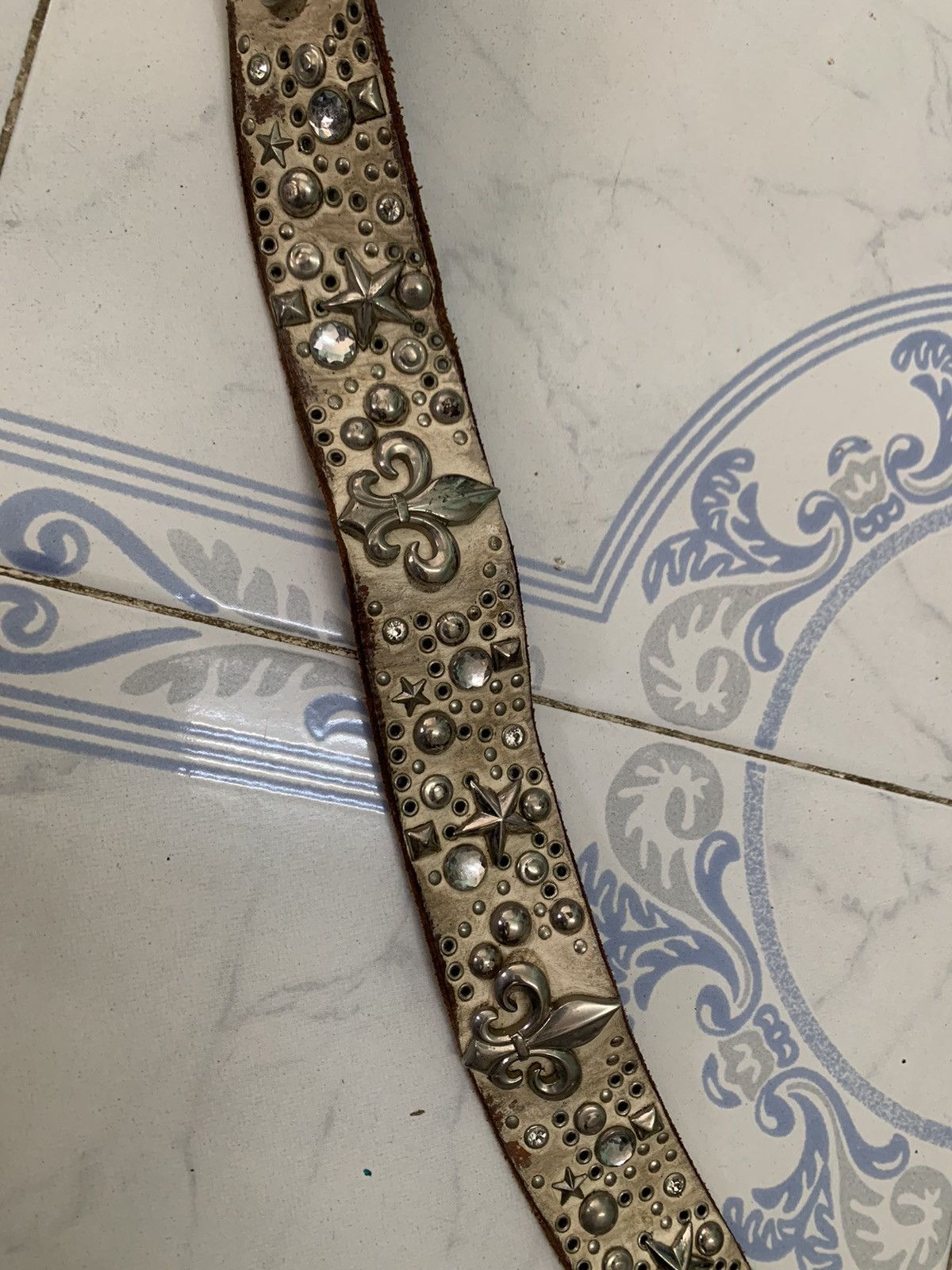 If Six Was Nine Vtg Rare Leather Belt Star Dagger Like Chrome Hearts Design Size ONE SIZE - 9 Thumbnail