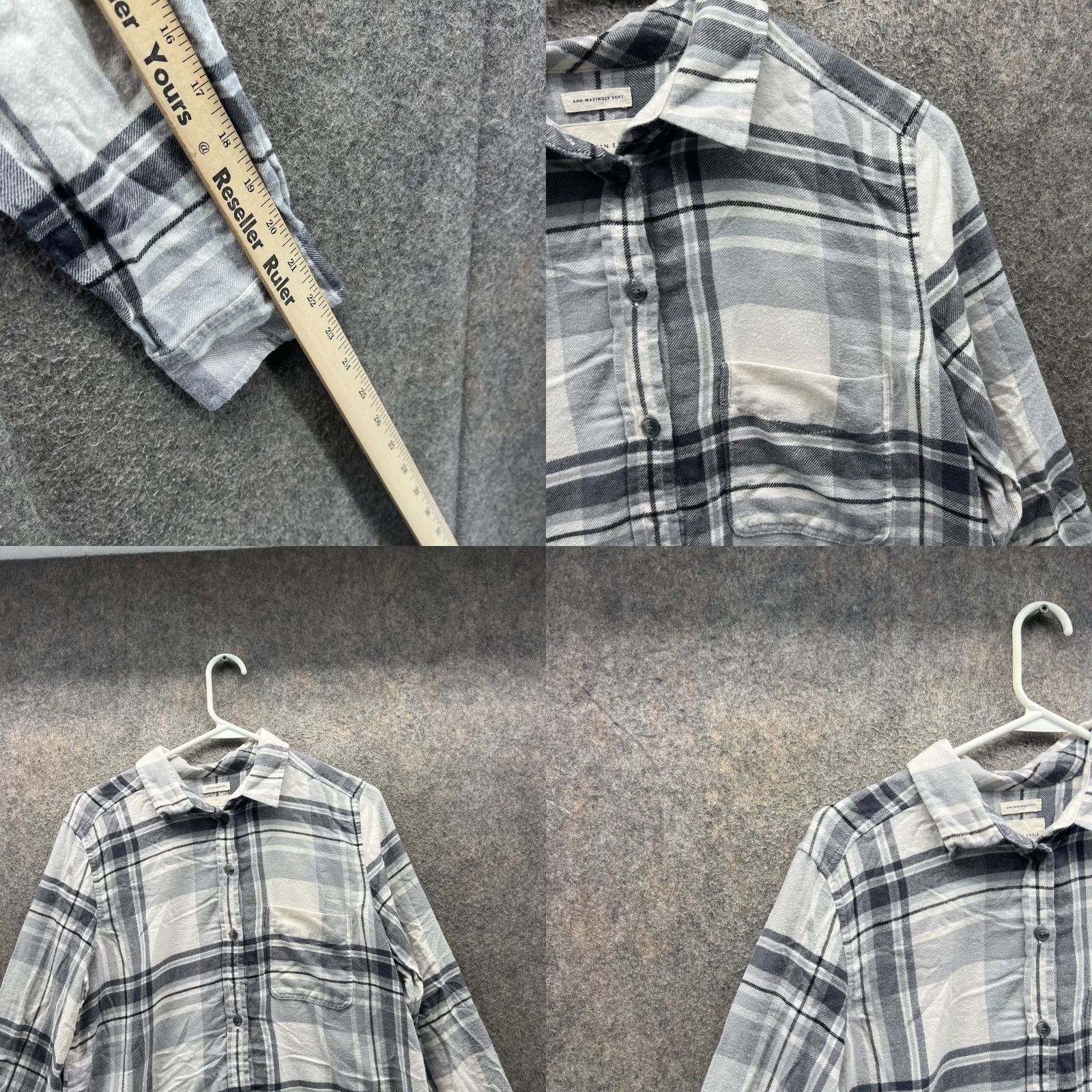 American Eagle Outfitters American Eagle Outfitters Shirt Womens Medium Gray Plaid Button-Down Flannel Soft Comfort Classic Casual Size M / US 6-8 / IT 42-44 - 8 Thumbnail