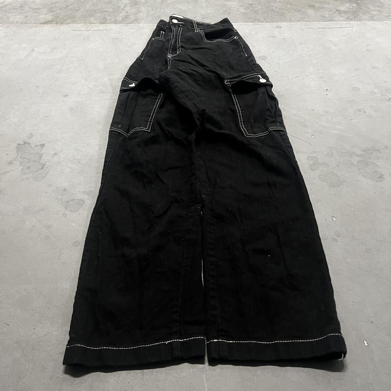 Japanese Brand × Vintage Vintage Y2K/2000s Baggy Grunge Cargo Black Denim Jeans! Size US 28 / EU 44 - 1 Thumbnail