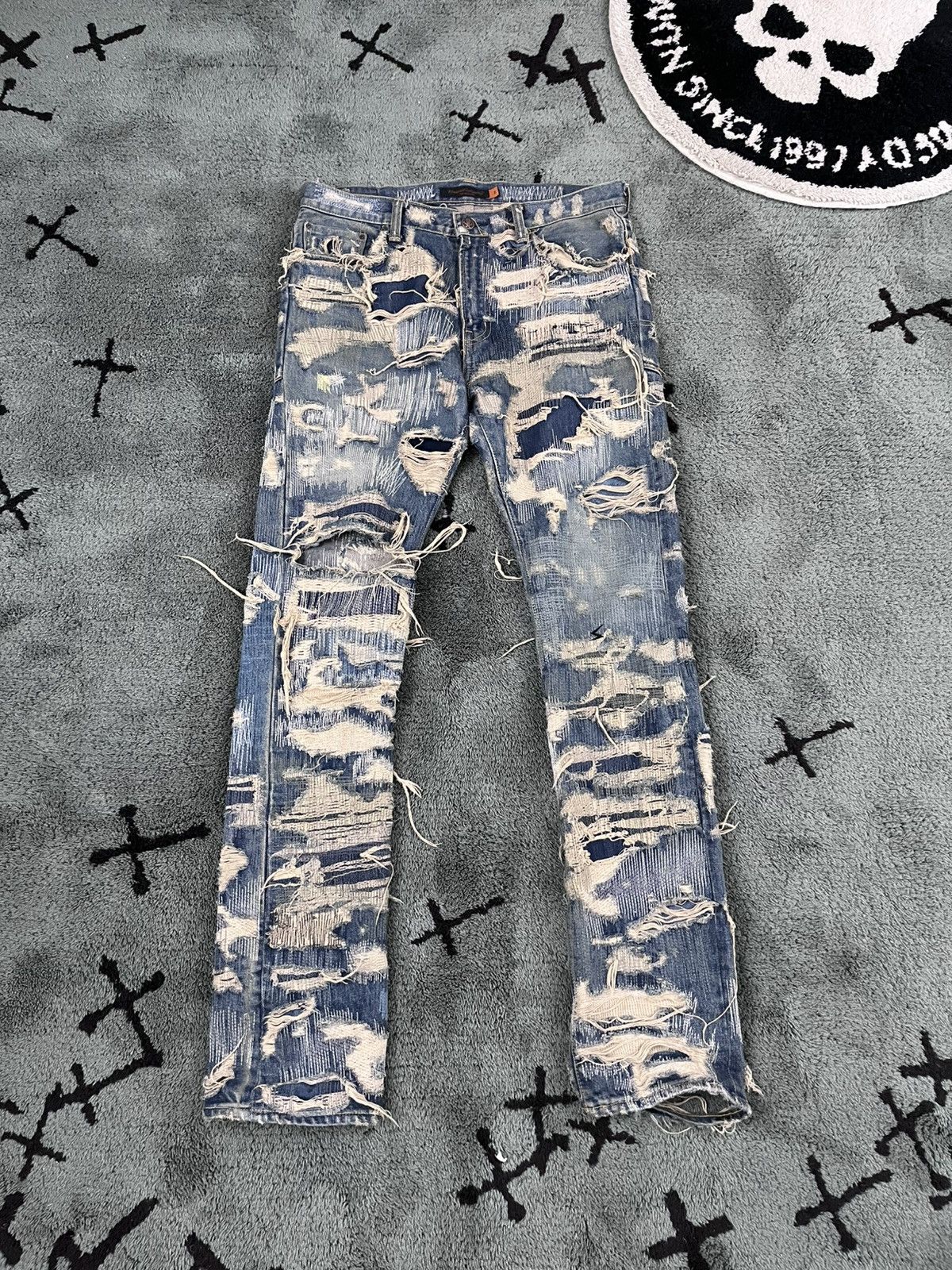 パンツ UNDERCOVER 05AW Damaged Jeans Undercover A/W 2005 'Arts & Crafts' Lambskin Distressed