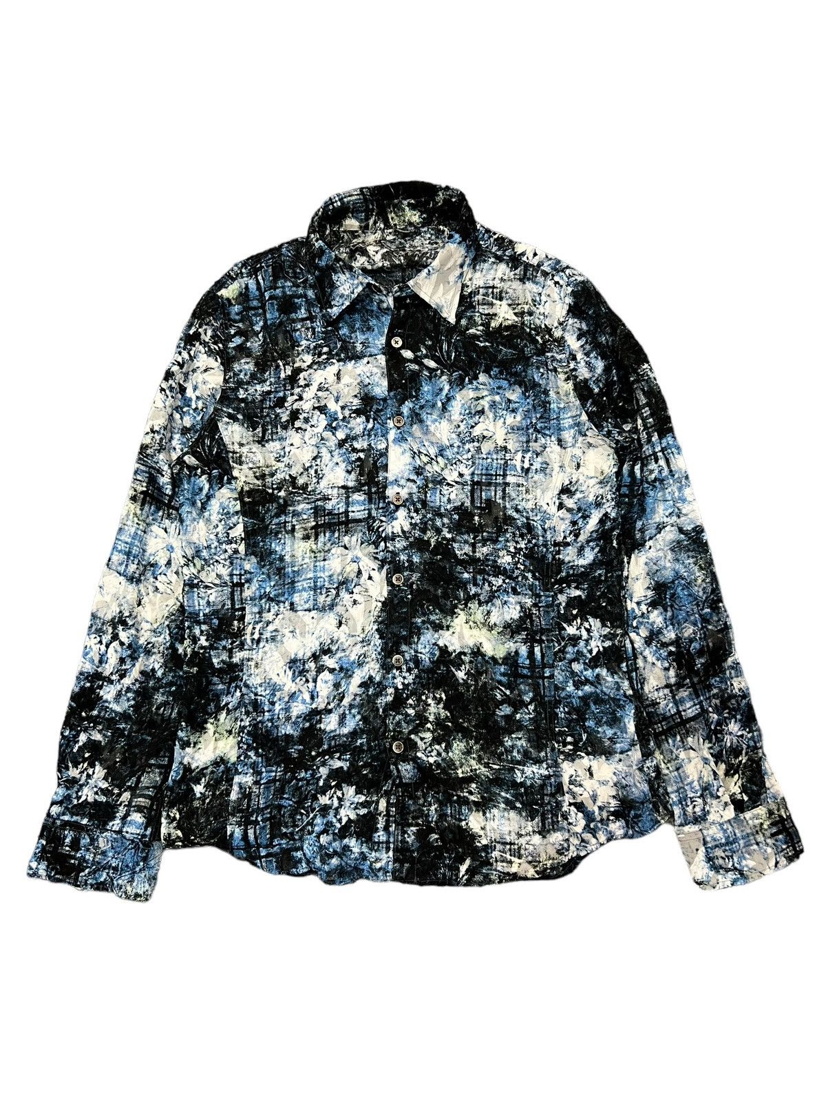 image of 14Th Addiction x If Six Was Nine 2000S Tornado Mart - Blue Floral Shirt Mesh Sheer in Black/Blue (S