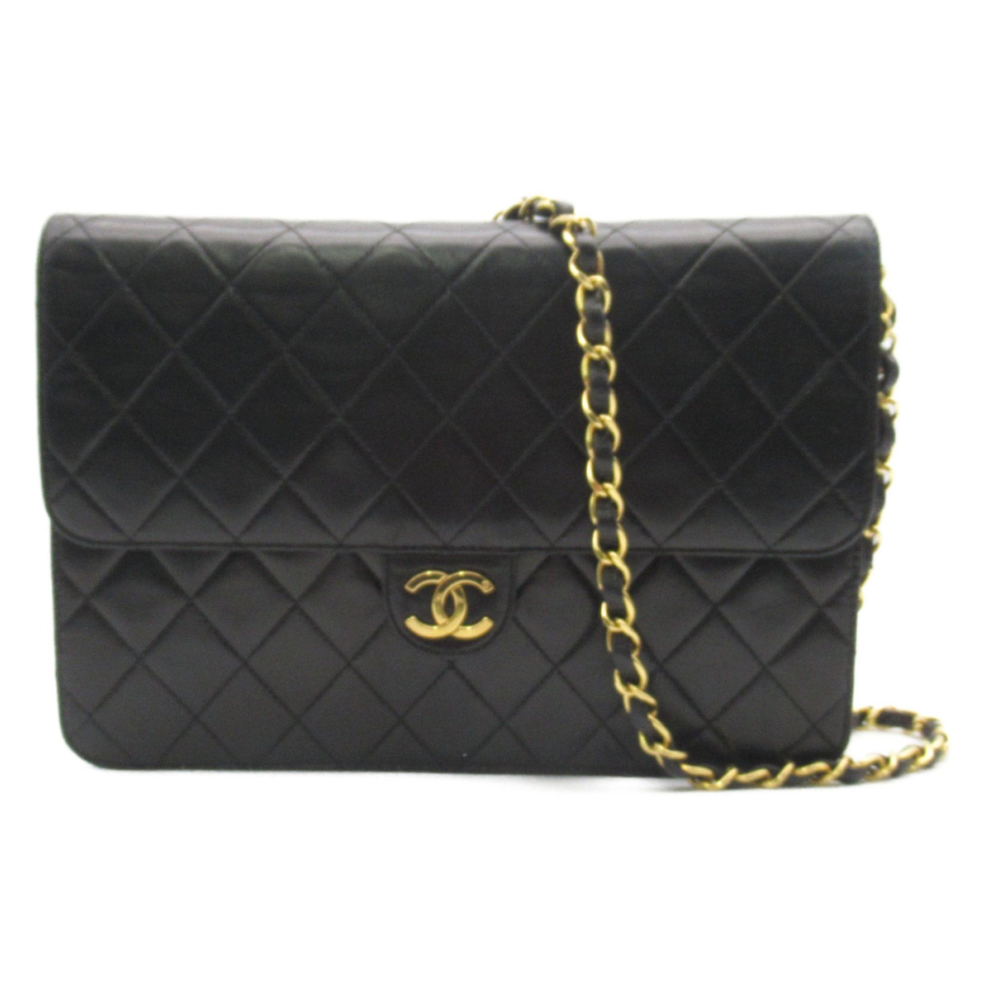 image of Chanel Pushlock Matelasse Chain Shoulder Bag Black Lambskin [Sheep Leather], Women's
