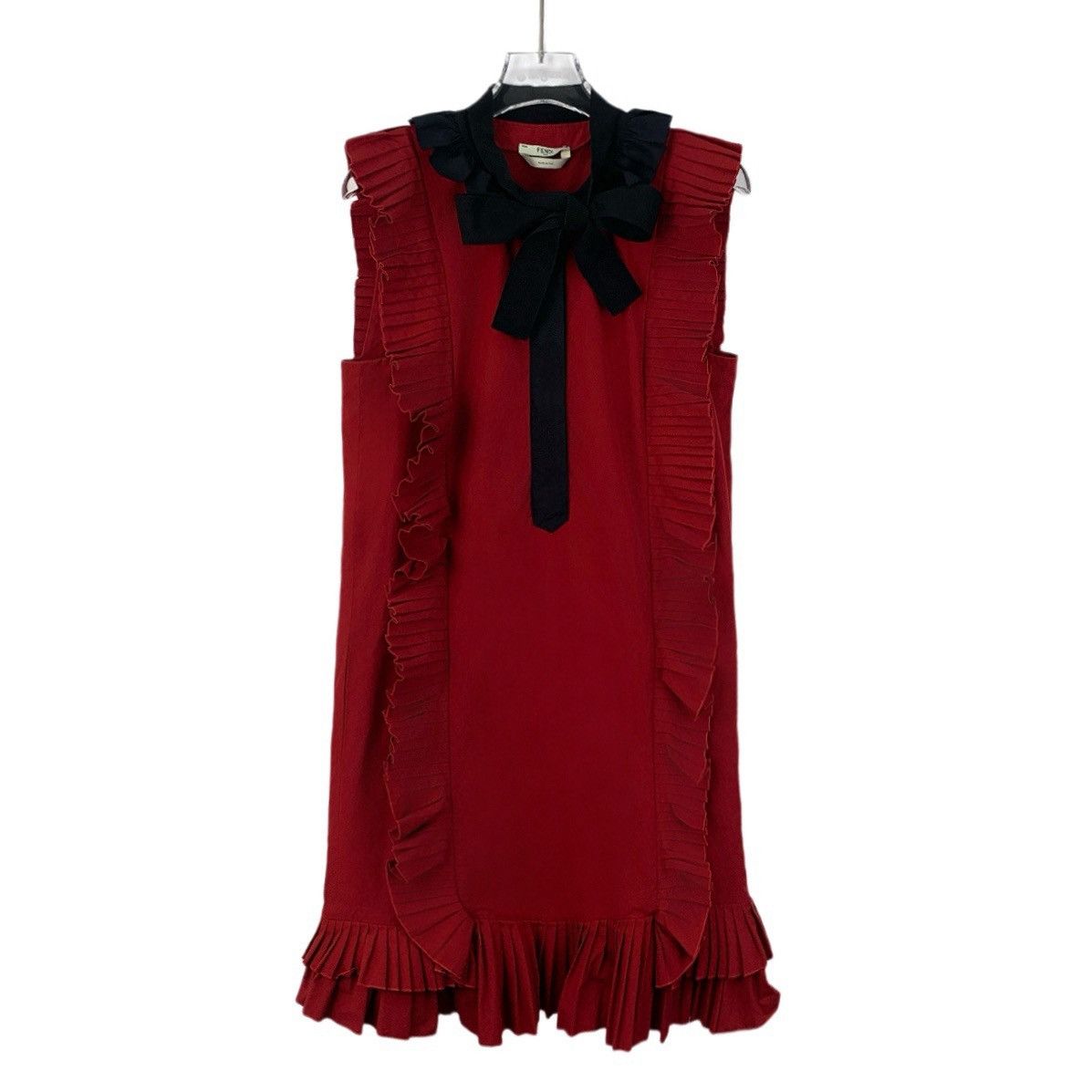 Fendi Fendi Red Tie Bow Cotton Ruffle Sleeveless Dress Size XS / US 0-2 / IT 36-38 - 1 Thumbnail