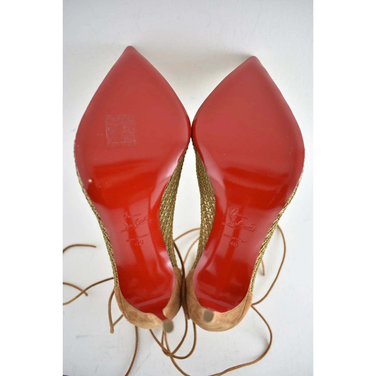 Christian Louboutin Peropik 100 Biscotto Brown Suede Lace Up Tie Heel Pump 40 Size US 10 / IT 40 - 11 Thumbnail