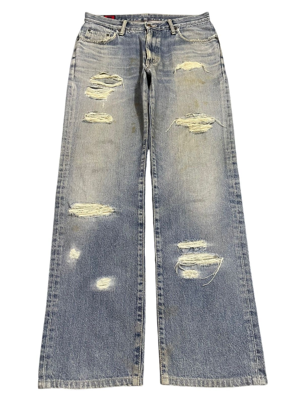 Edwin Vintage Edwin 503 Blue Faded Wash Distressed Loose Jeans Size US 33 - 1 Thumbnail