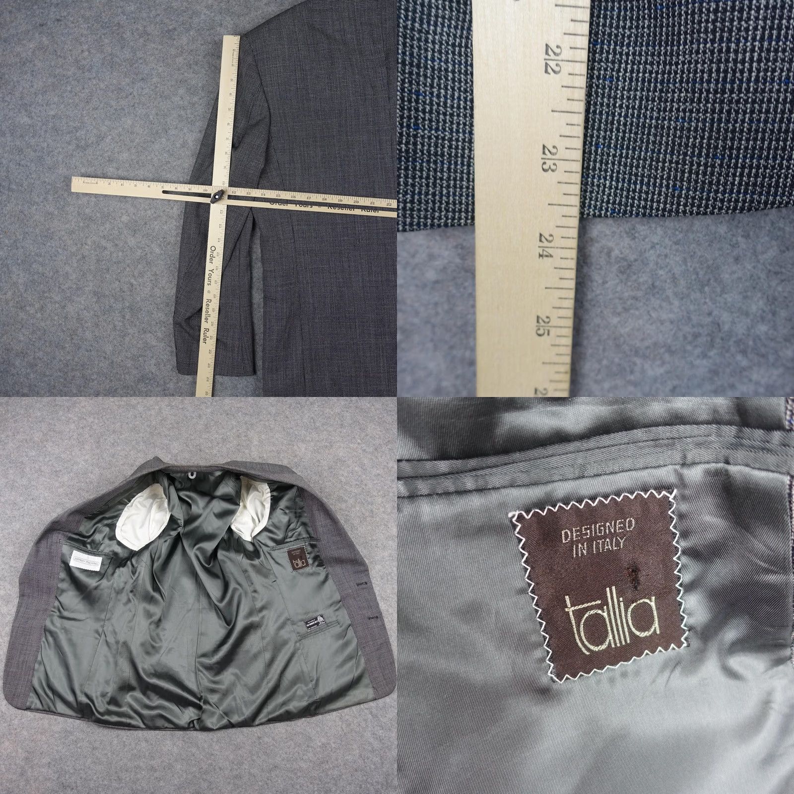 Tallia VINTAGE Tallia Blazer Mens 40 Gray Wool Check Jacket Sport Coat USA Made Italy Size 40R - 9 Thumbnail