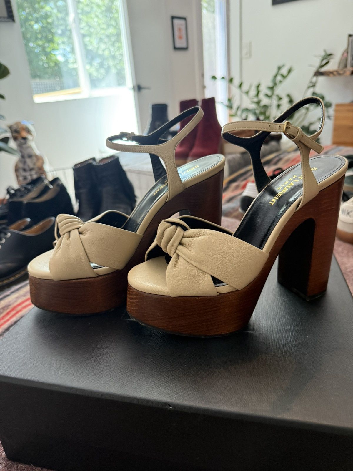 Saint Laurent Paris Saint Laurent Tan and brown leather platform sandals Size US 6 / IT 36 - 1 Thumbnail