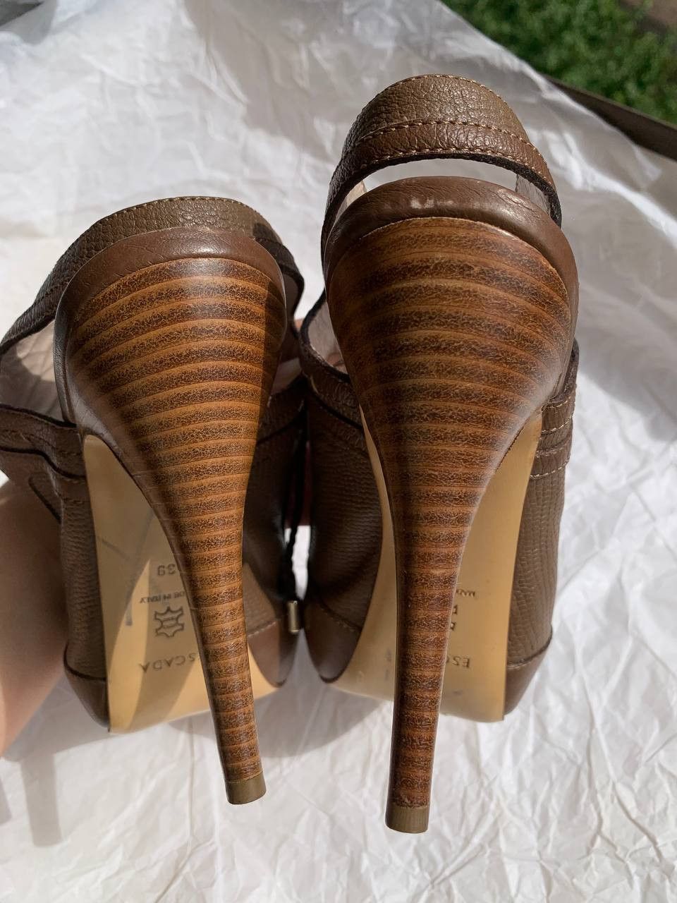 Escada × Vintage Escada vintage brown leather gladiators on heels Size US 8 / IT 38 - 5 Thumbnail