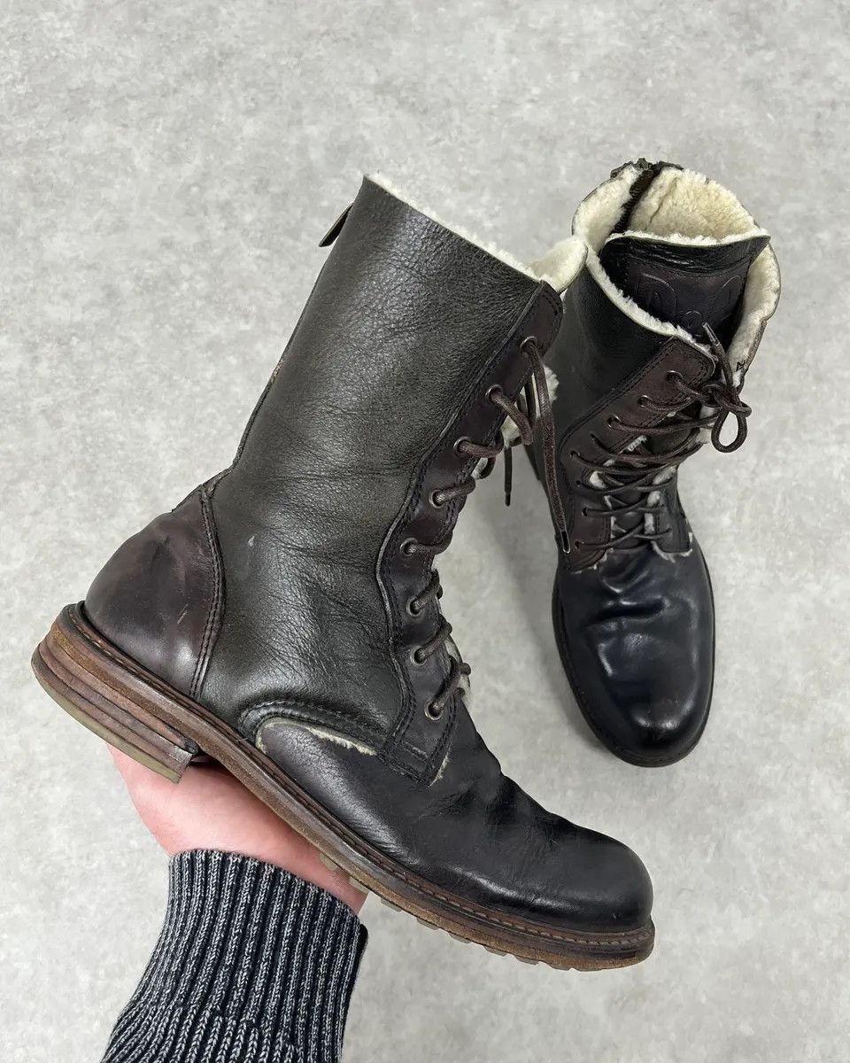 Dolce & Gabbana Dolce & Gabbana Brown Leather Lace-Up Boots Shearling-Lined Size US 8 / EU 41 - 1 Thumbnail