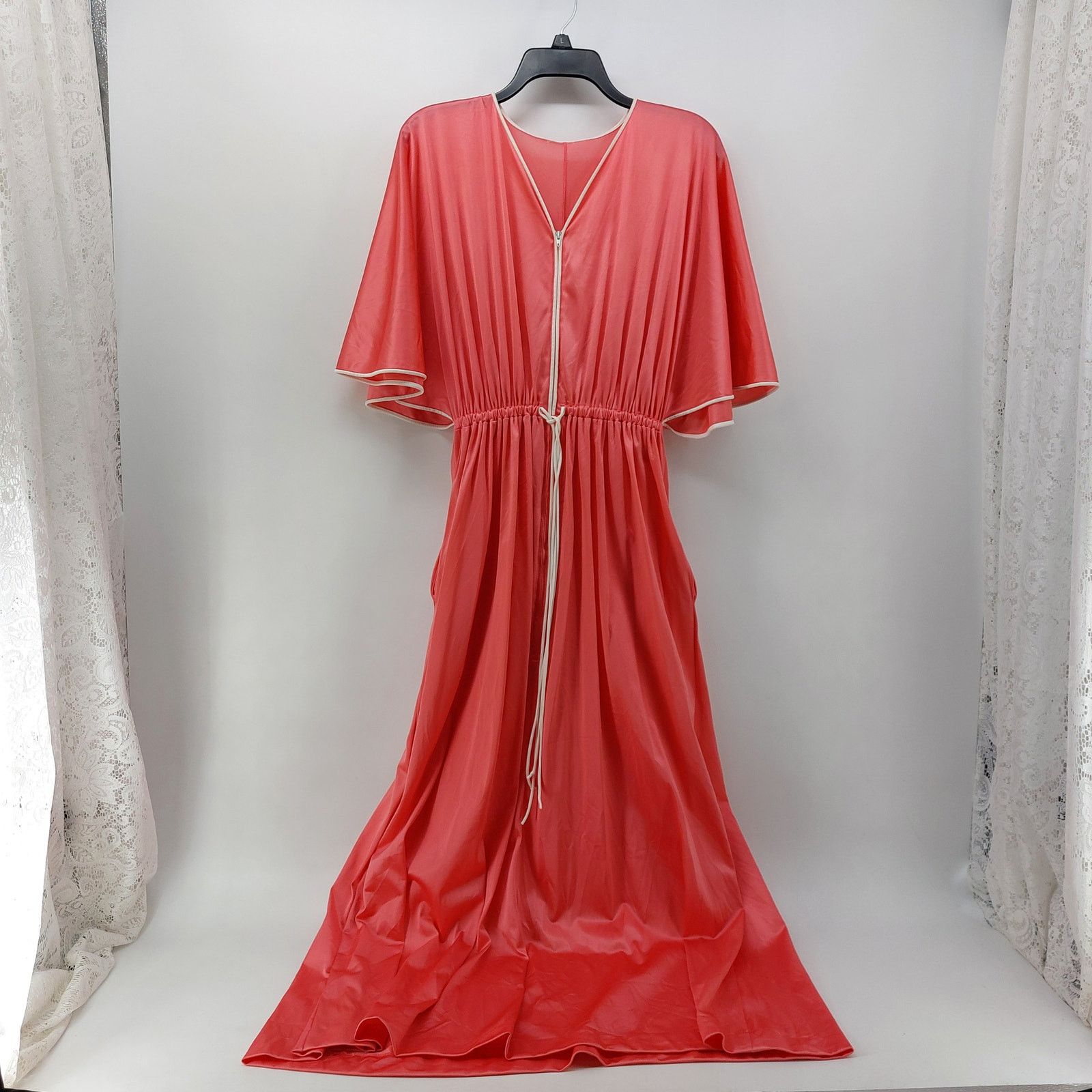 Vintage Vintage Coral Robe Long Drawstring Glam Elegant Wing Sleeves Size S / US 4 / IT 40 - 4 Thumbnail