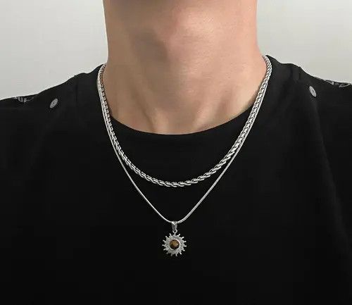 Jewelry Silver Layered Necklace with Sun Pendant Size ONE SIZE - 3 Thumbnail